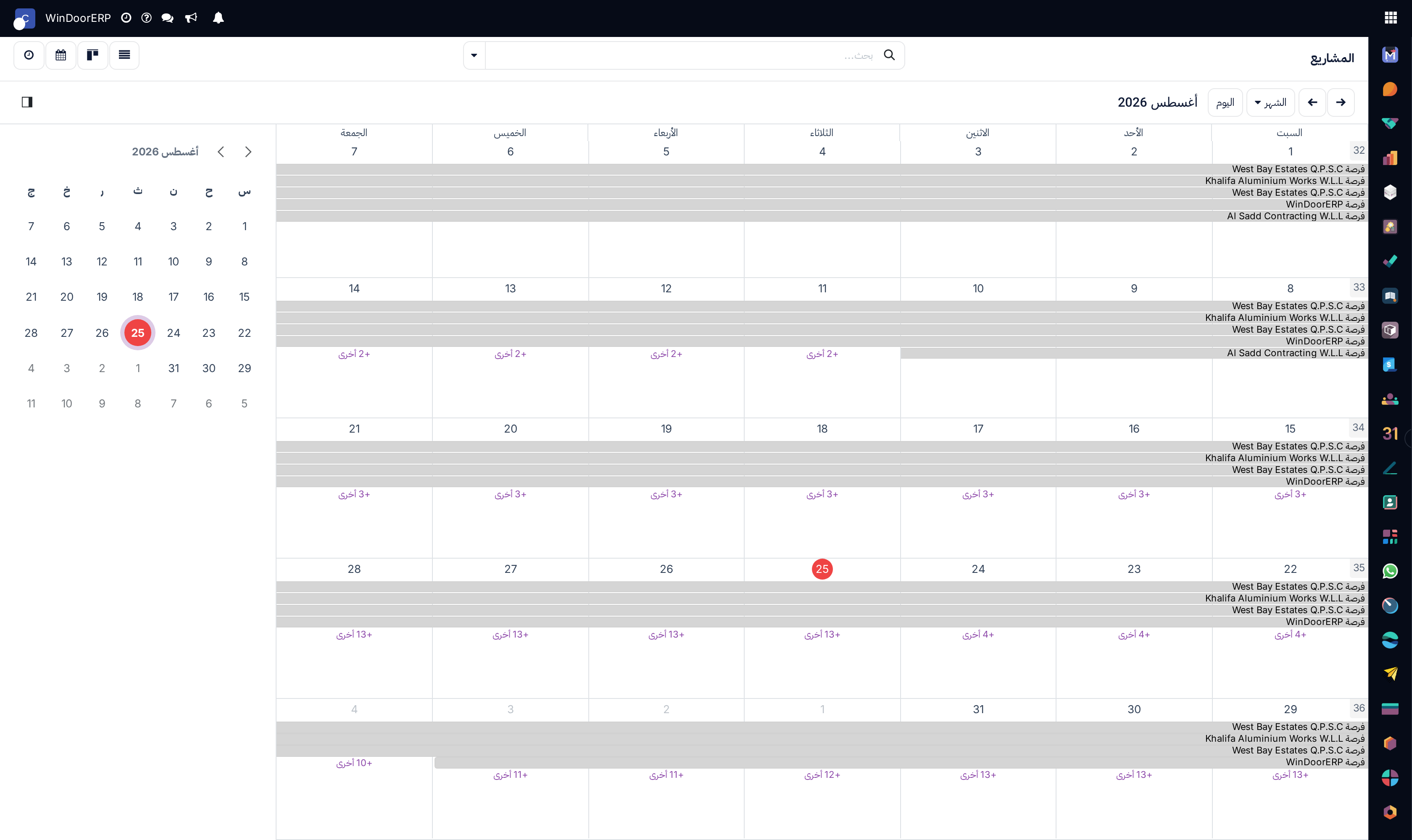 Configuration projects schedule calendar view