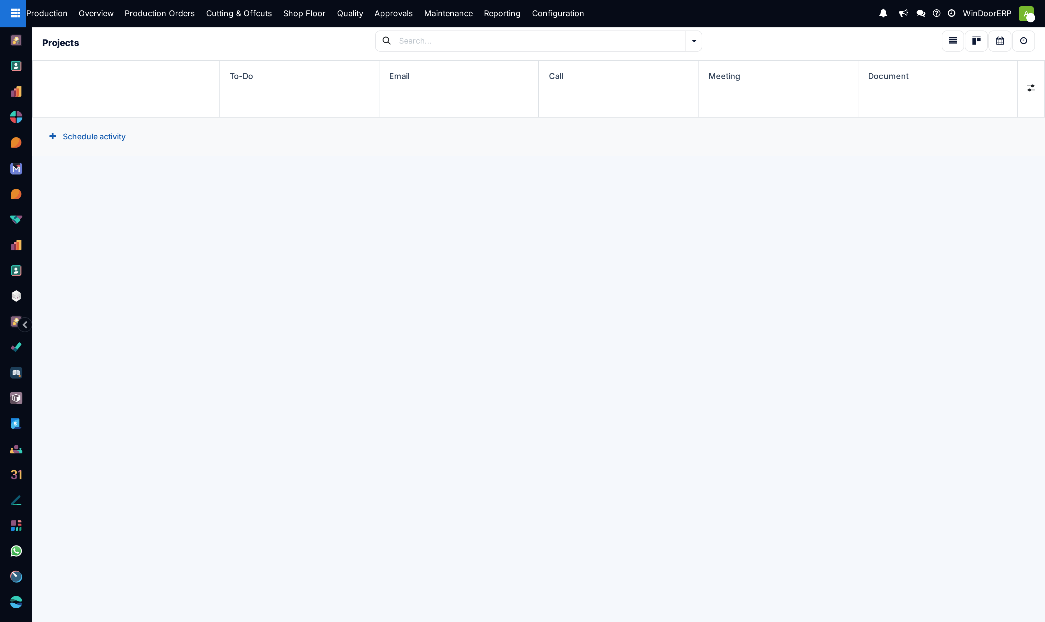 Project setup scheduled activities matrix