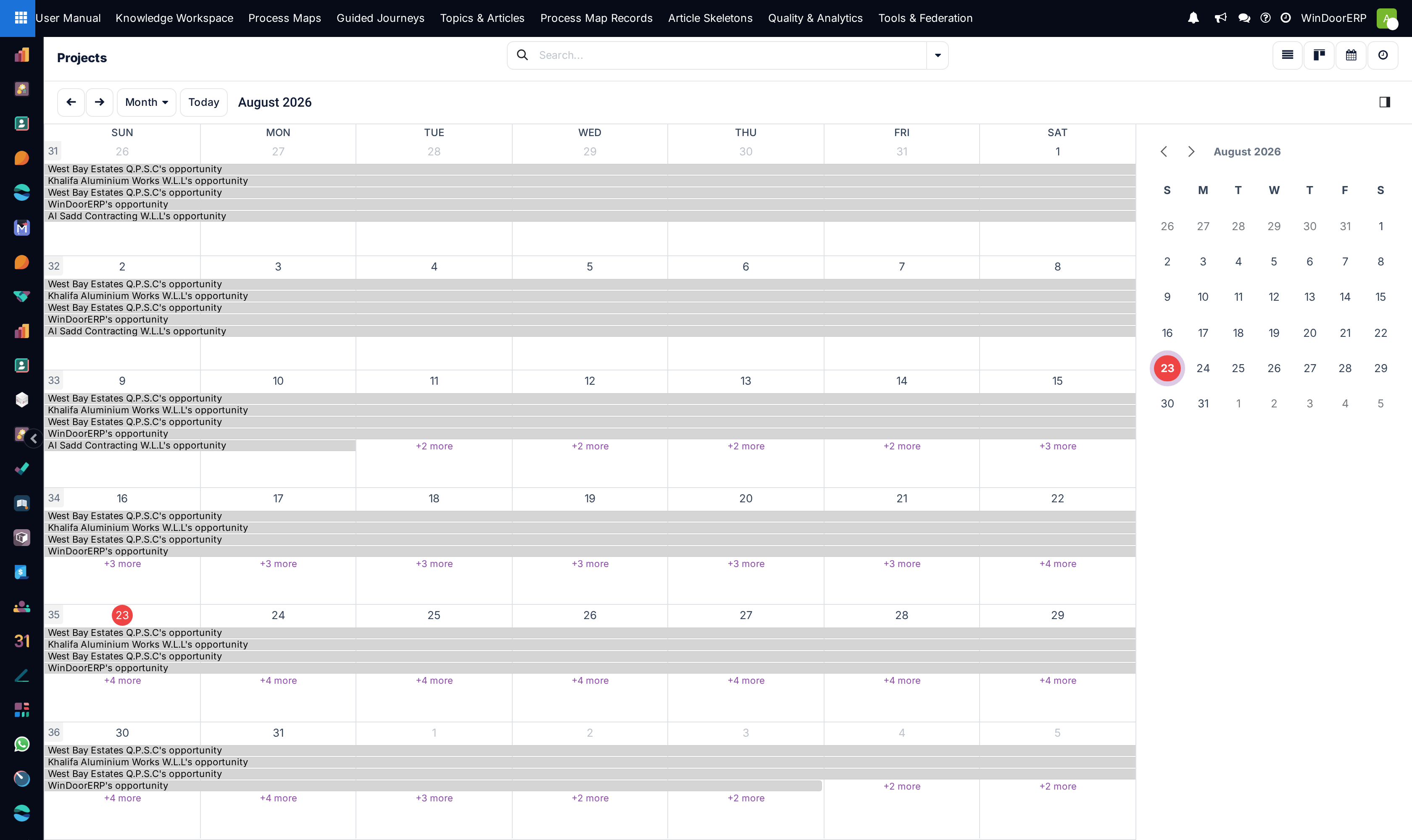 Configuration projects schedule calendar view