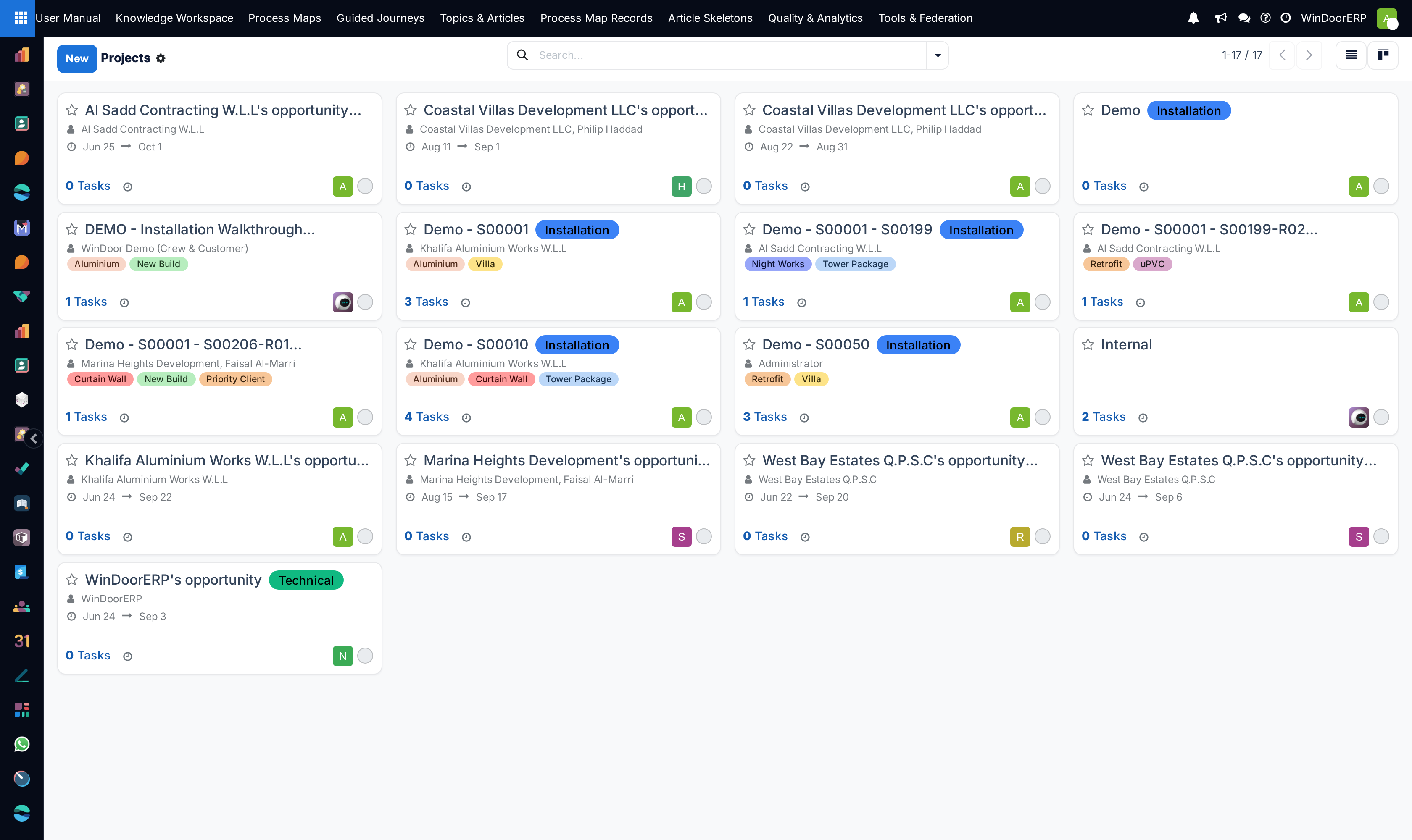 Extended project template kanban cards with task counts