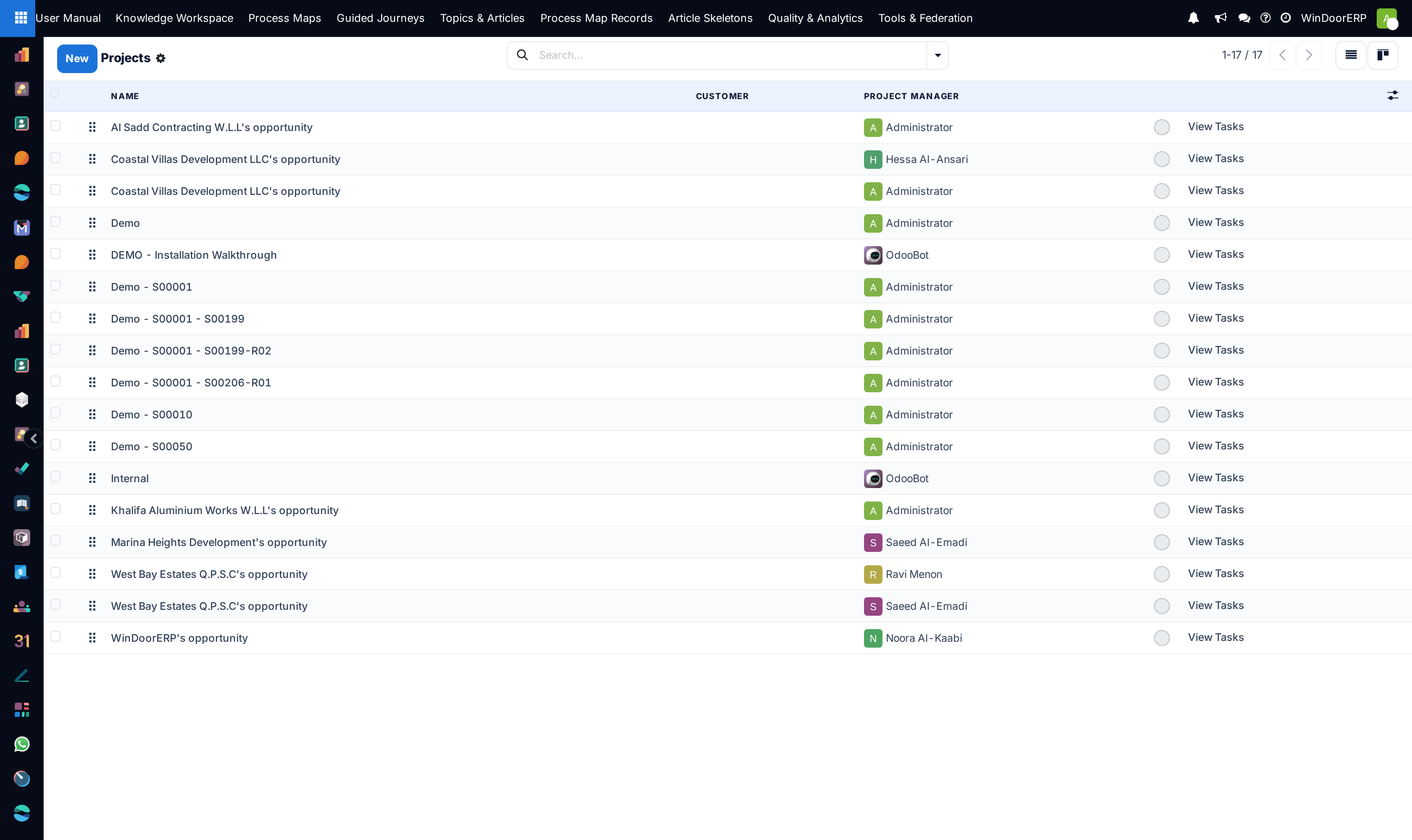 Configuration projects extended tabular view with managers and billing parameters