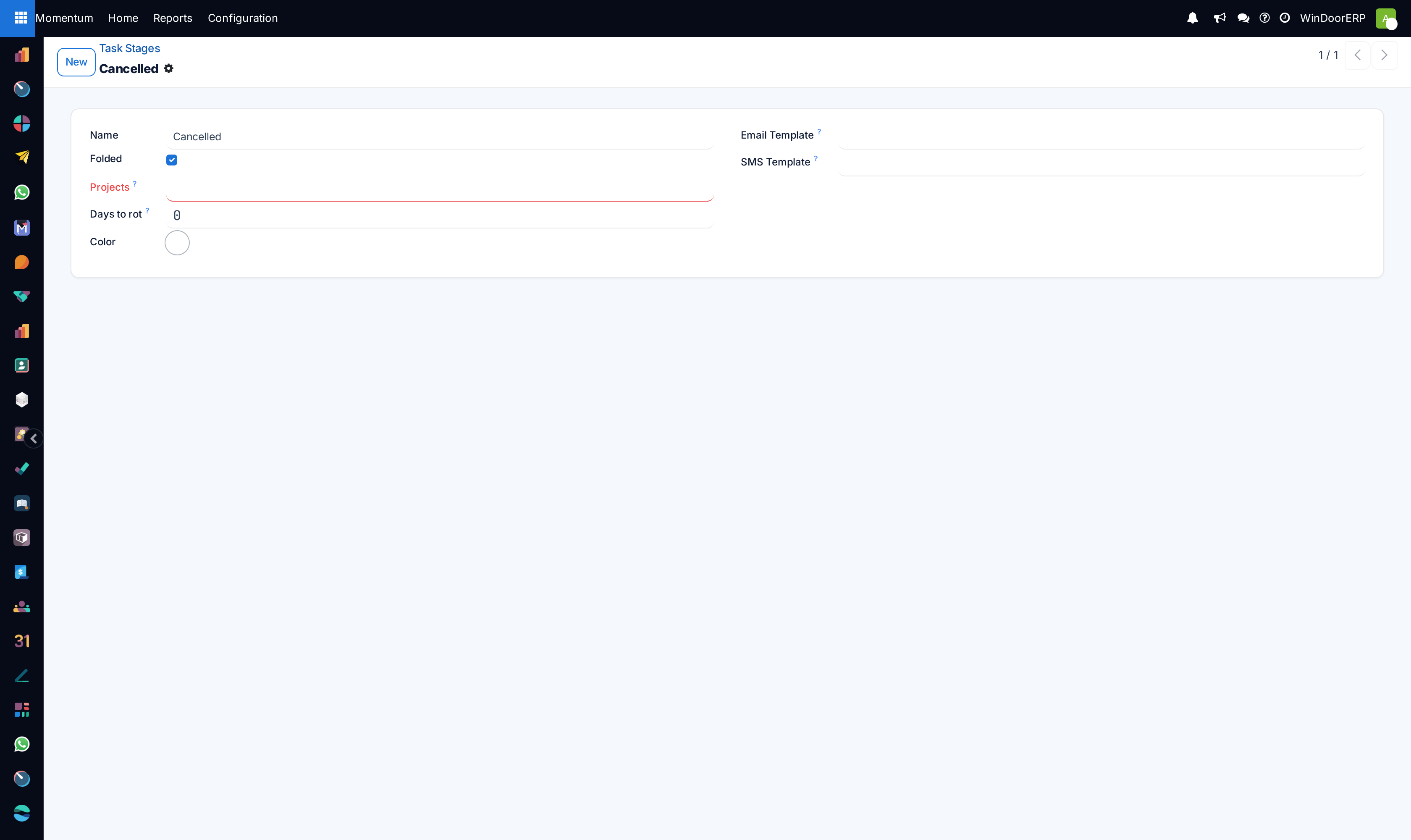 Task stage configuration editor with automated email templates