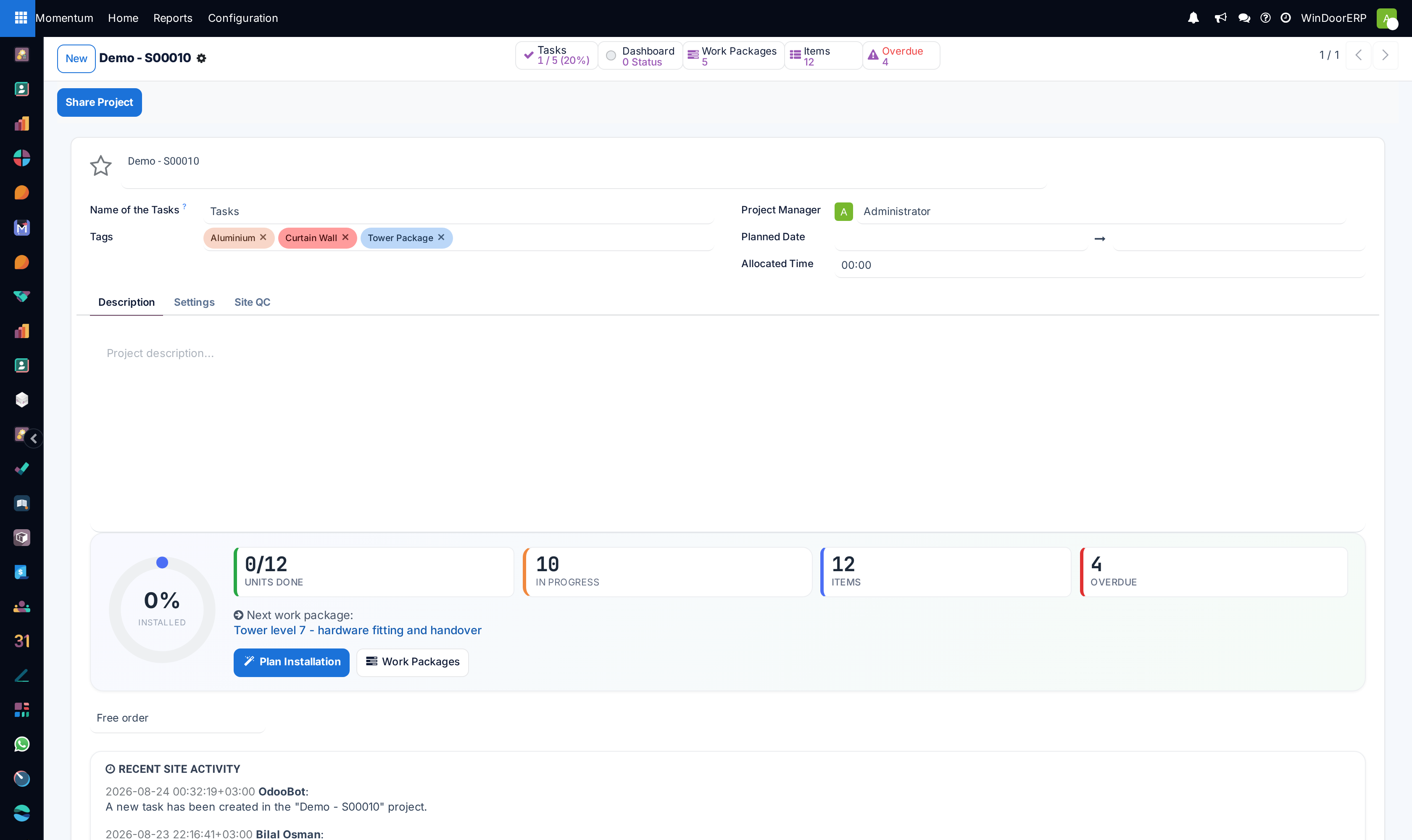 Advanced project settings page with analytical accounts and billing rules