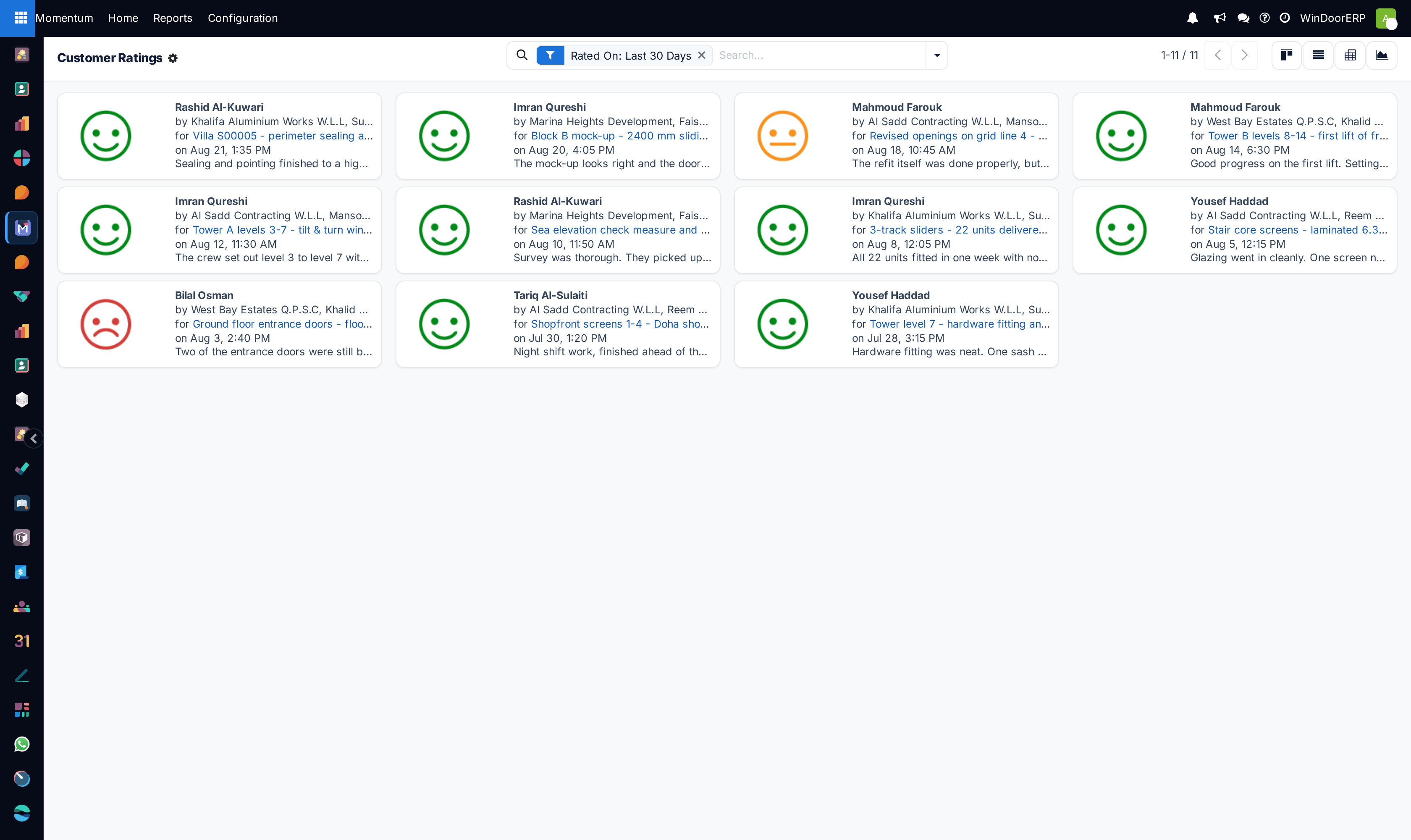 Customer ratings kanban board categorizing feedback: Great, Okay, Bad