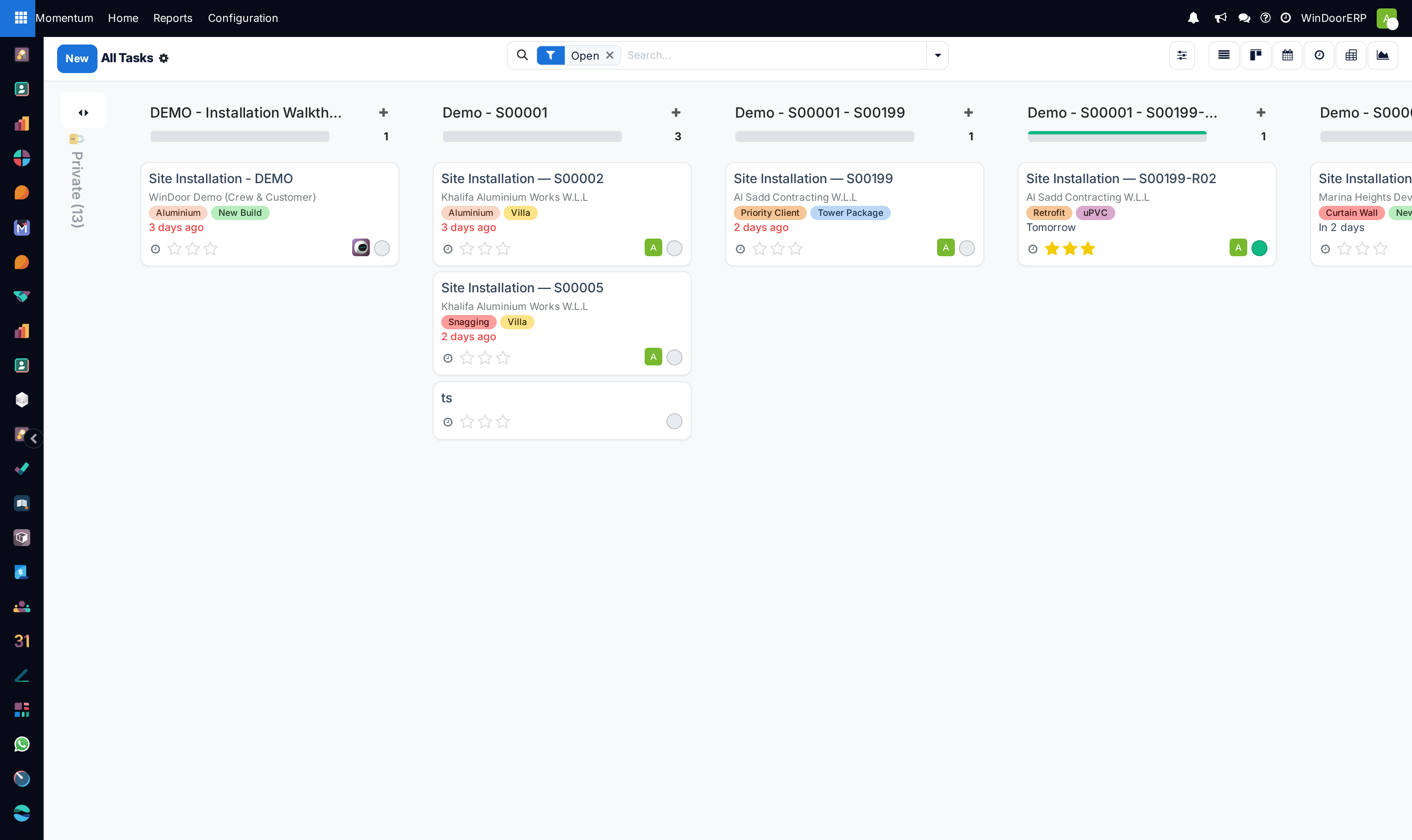All tasks kanban board organized by progress stages across company projects
