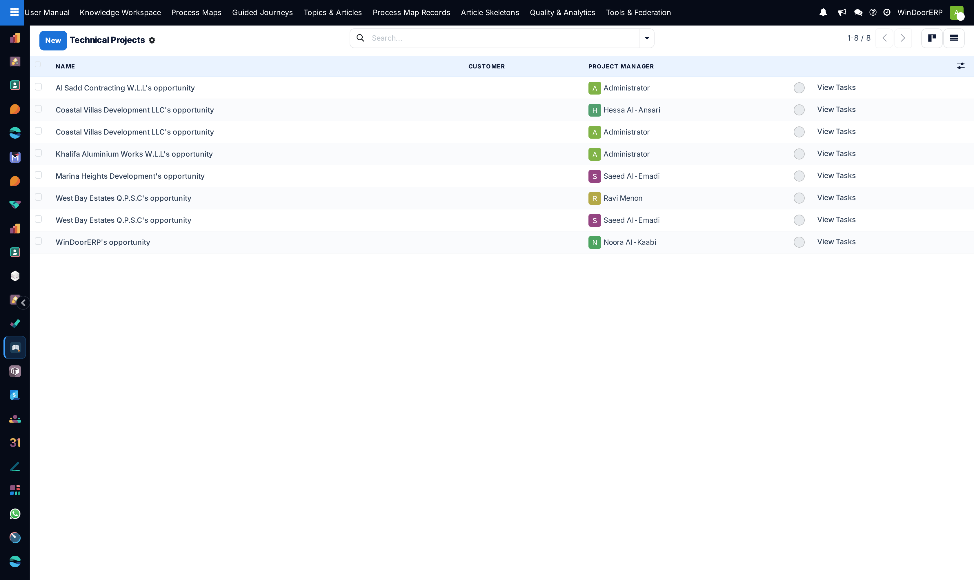 Technical engineering projects list view showing submittal codes and review statuses
