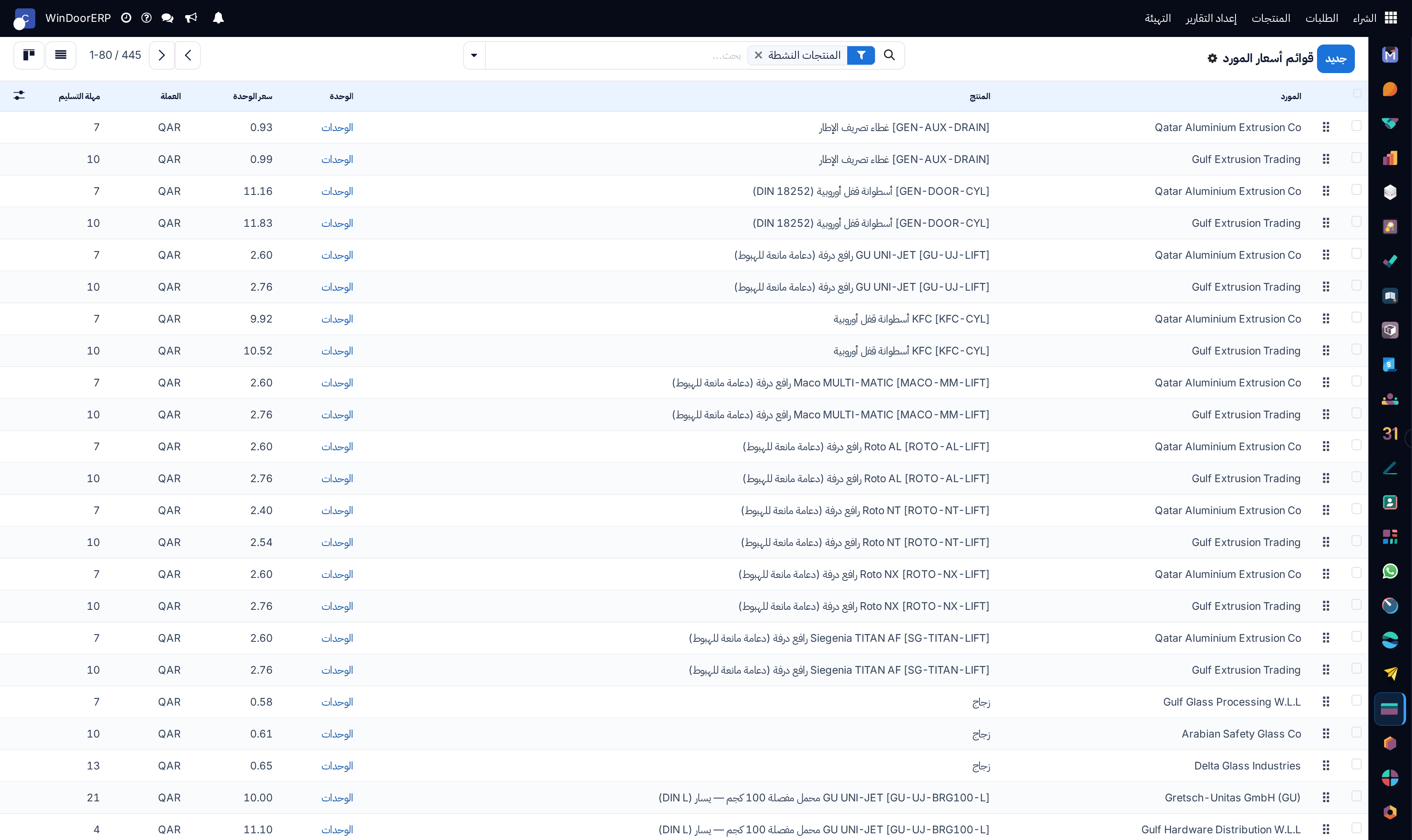 Vendor pricelists master registry list