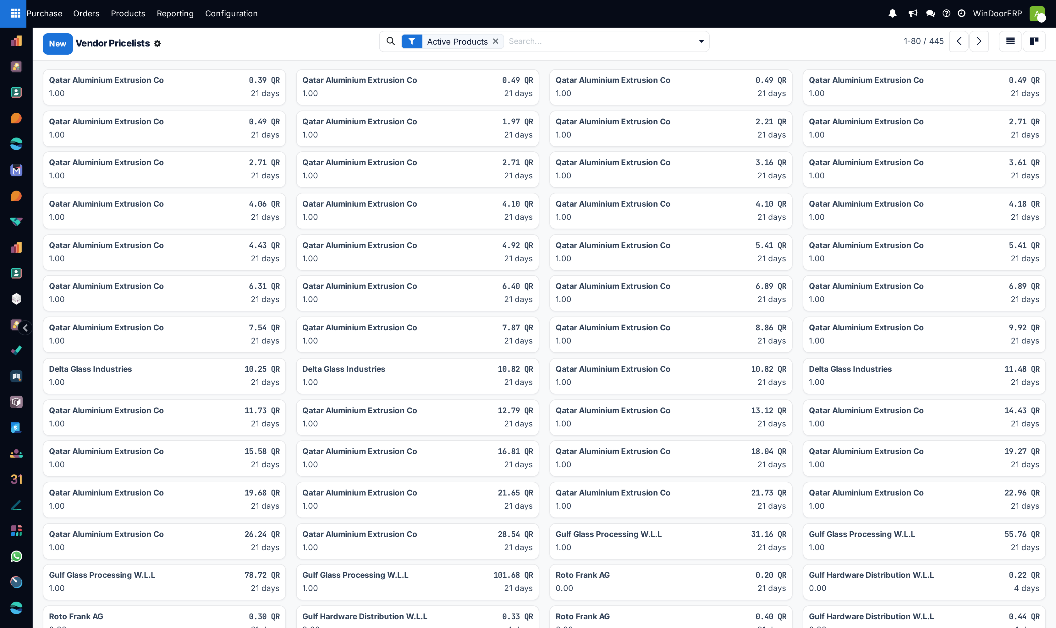 Vendor pricelists kanban gallery with pricing tiers