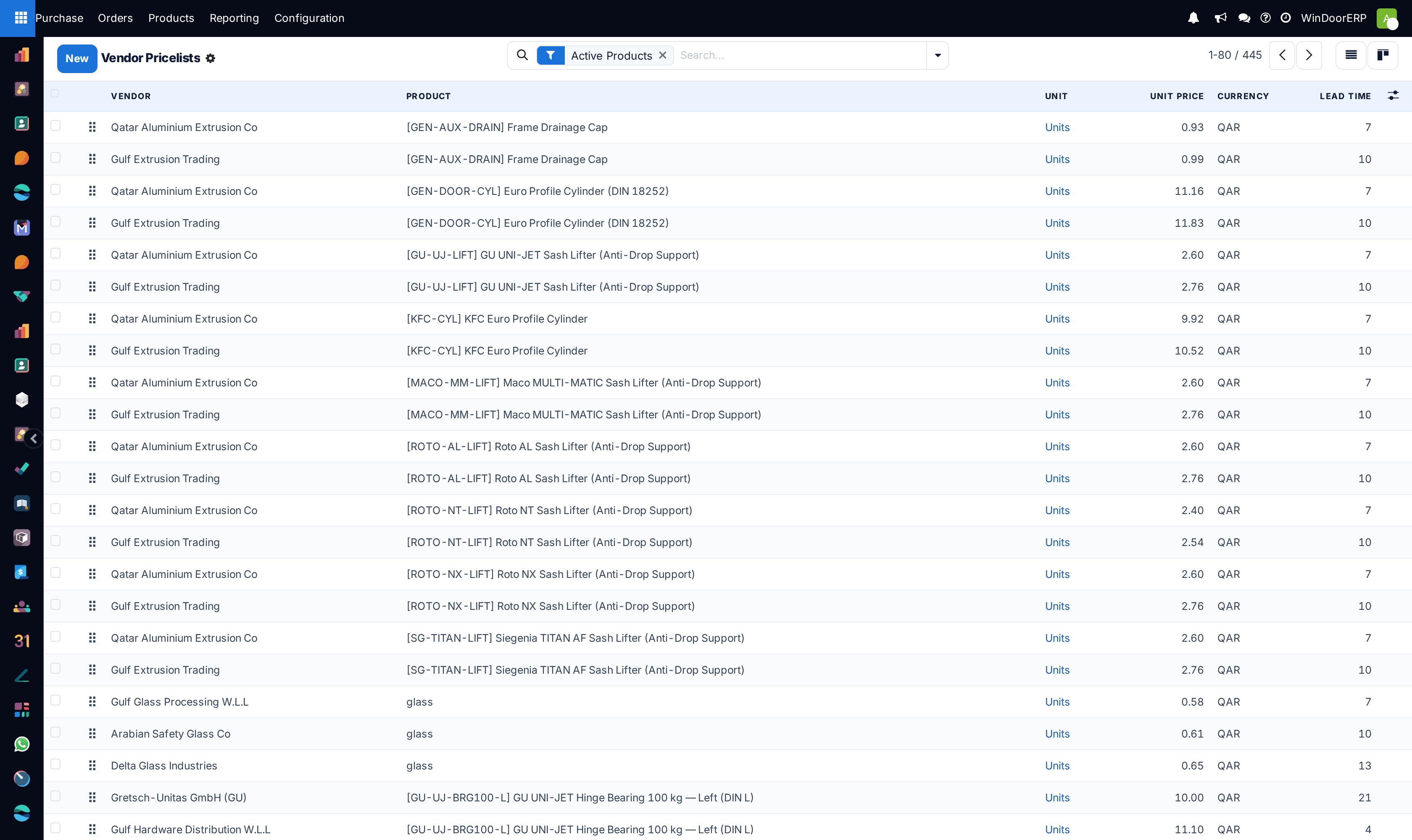 Vendor pricelists master registry list