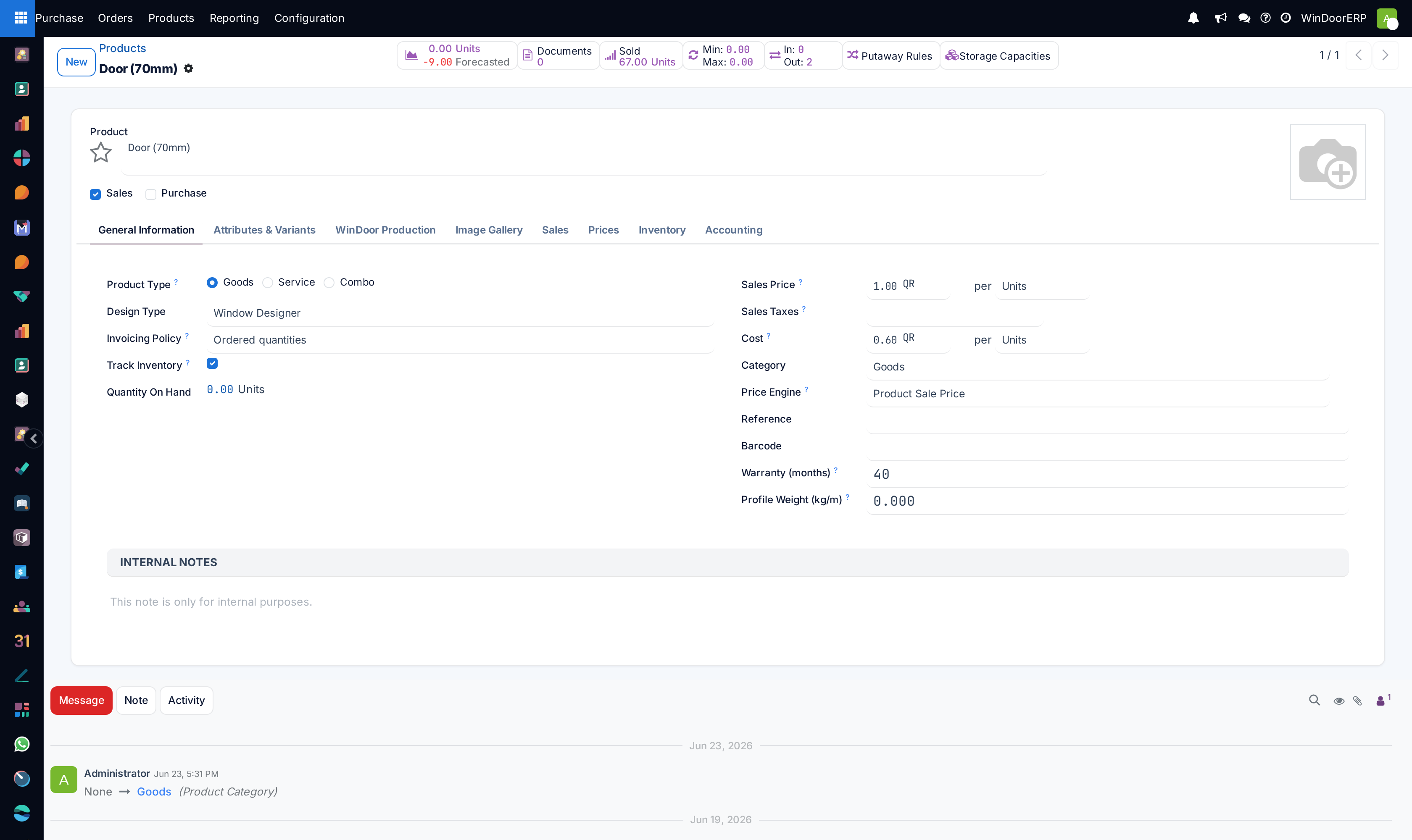 Product procurement profile editor with vendor and reordering settings