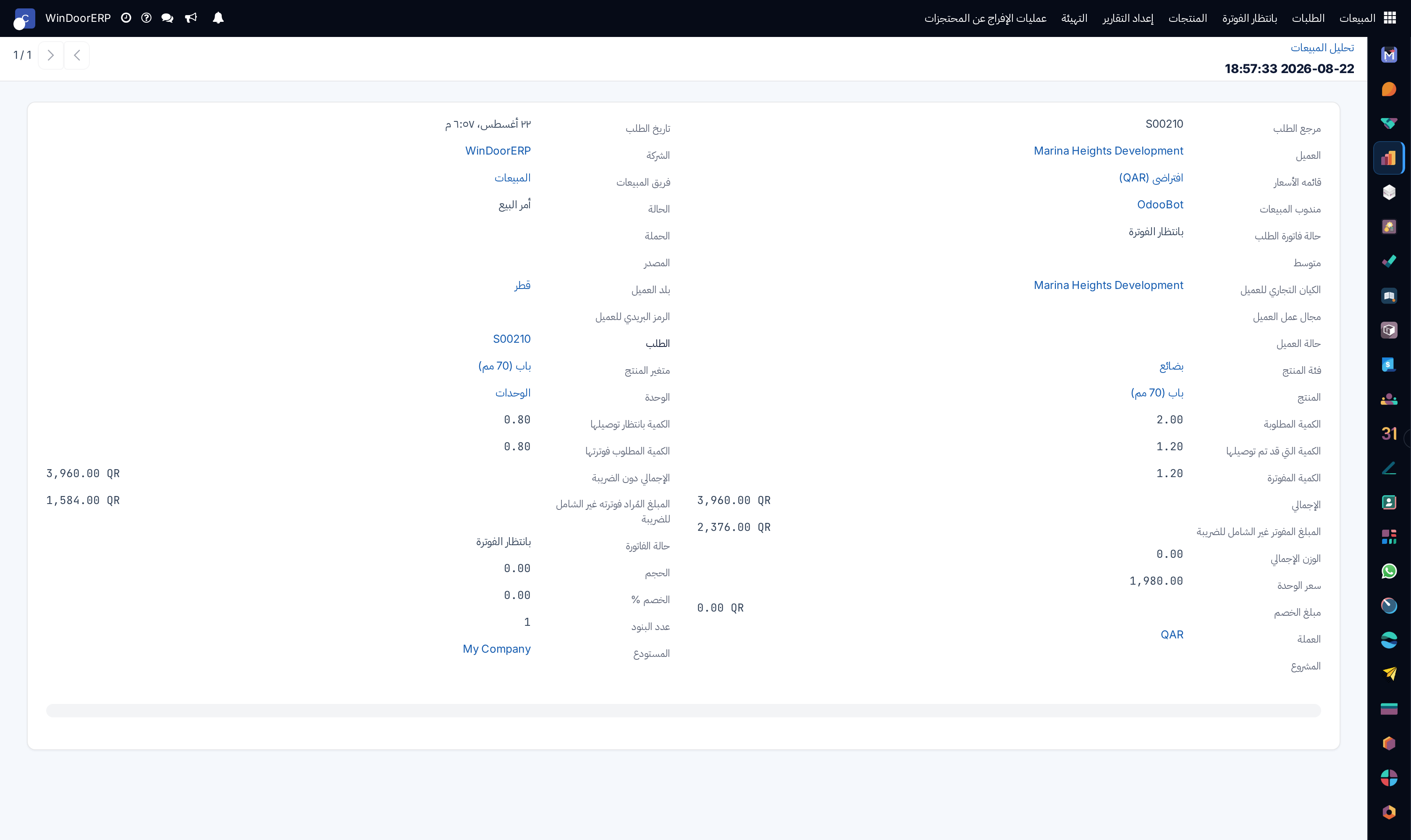 Detailed sales record performance profile