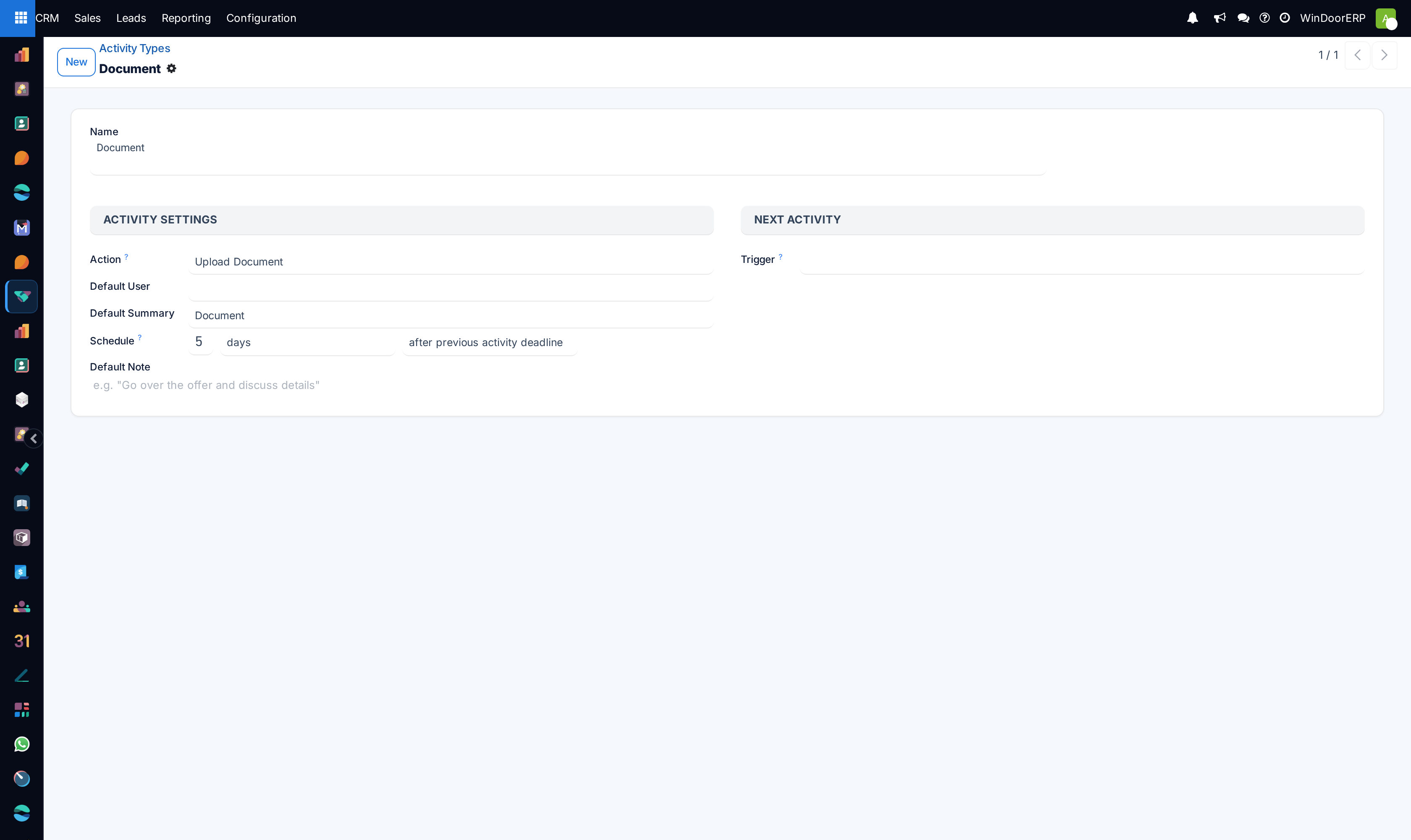 Sales activity type profile editor