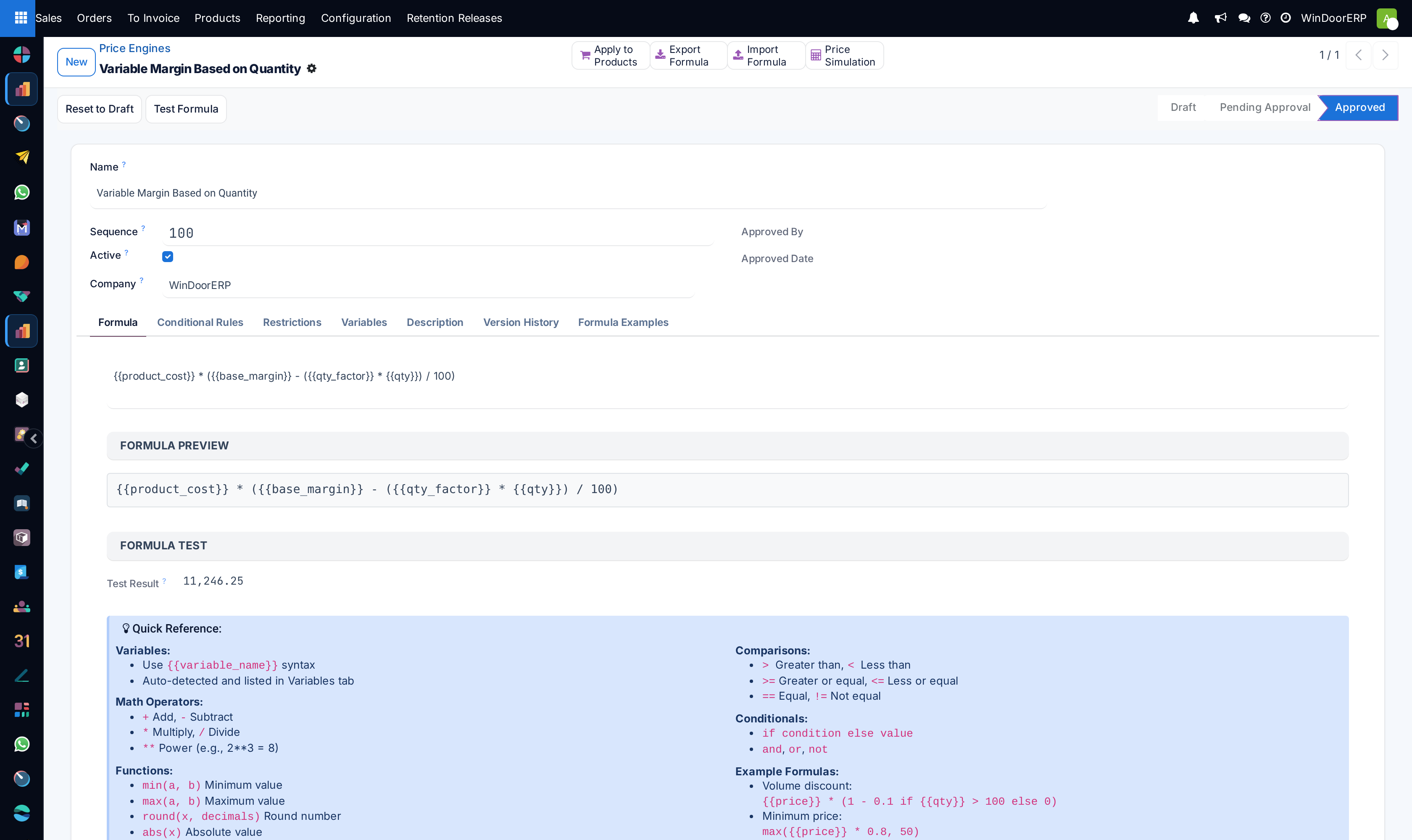 Price engine formula and threshold editor