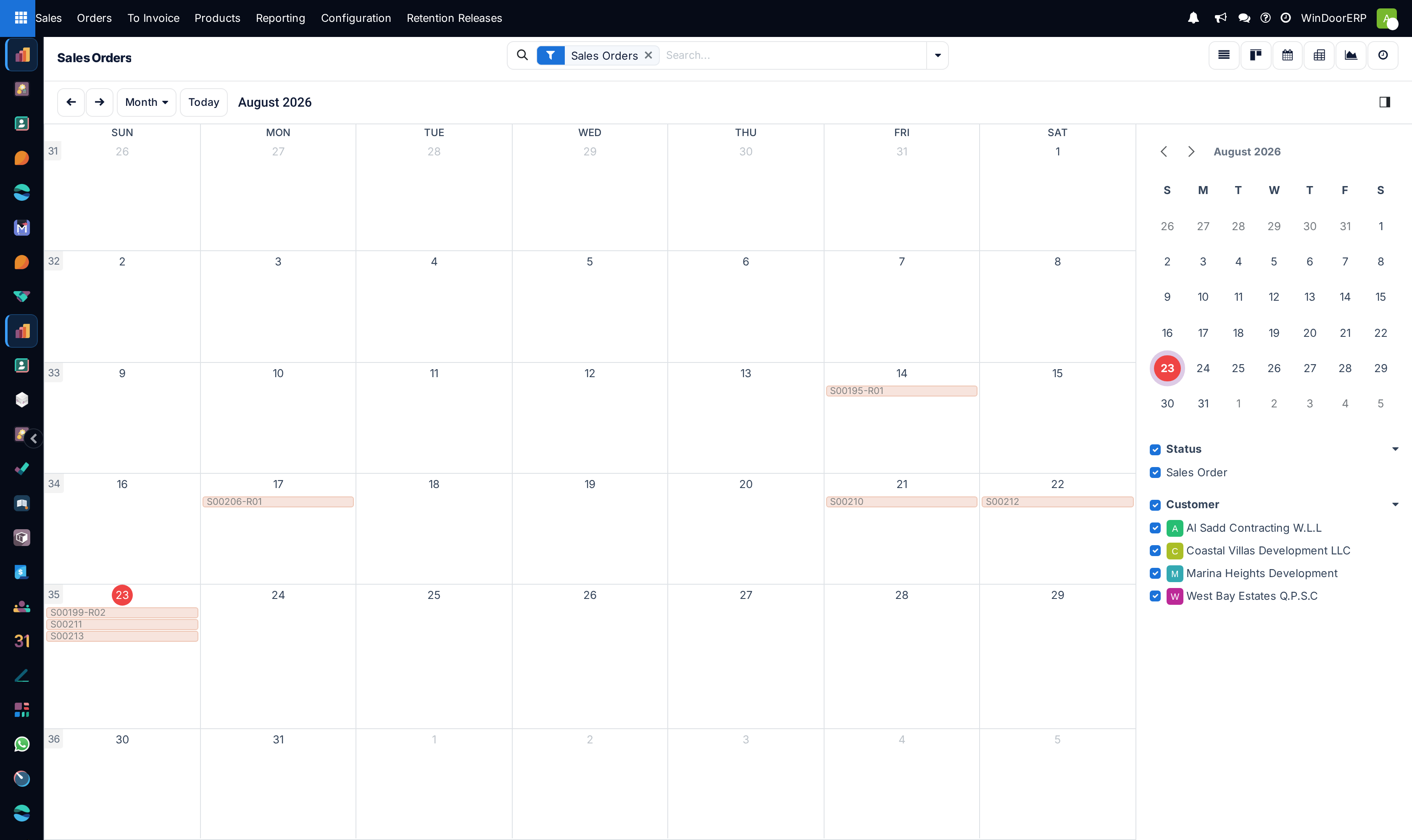 Sales orders delivery fulfillment calendar