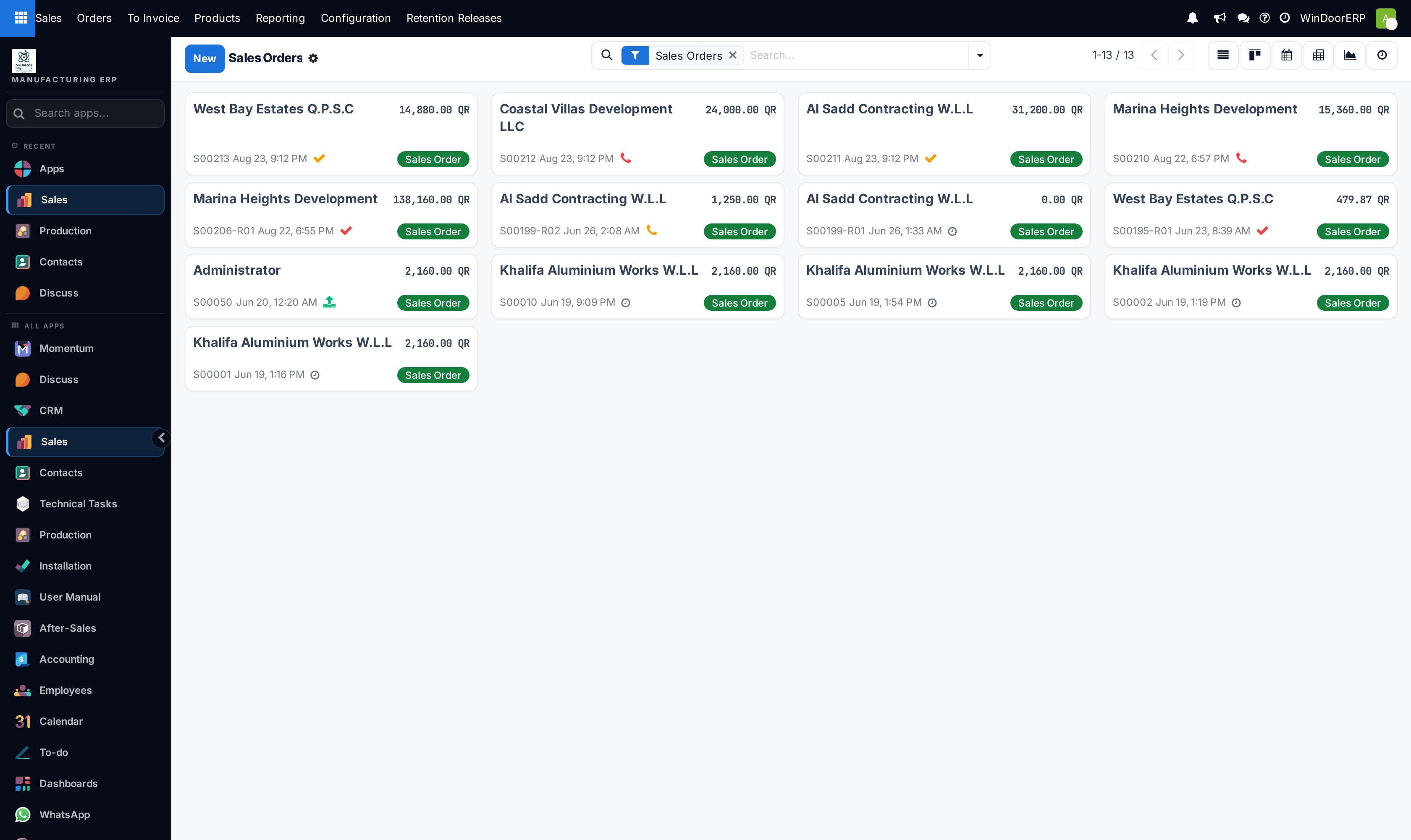 Sales orders kanban gallery by operational state