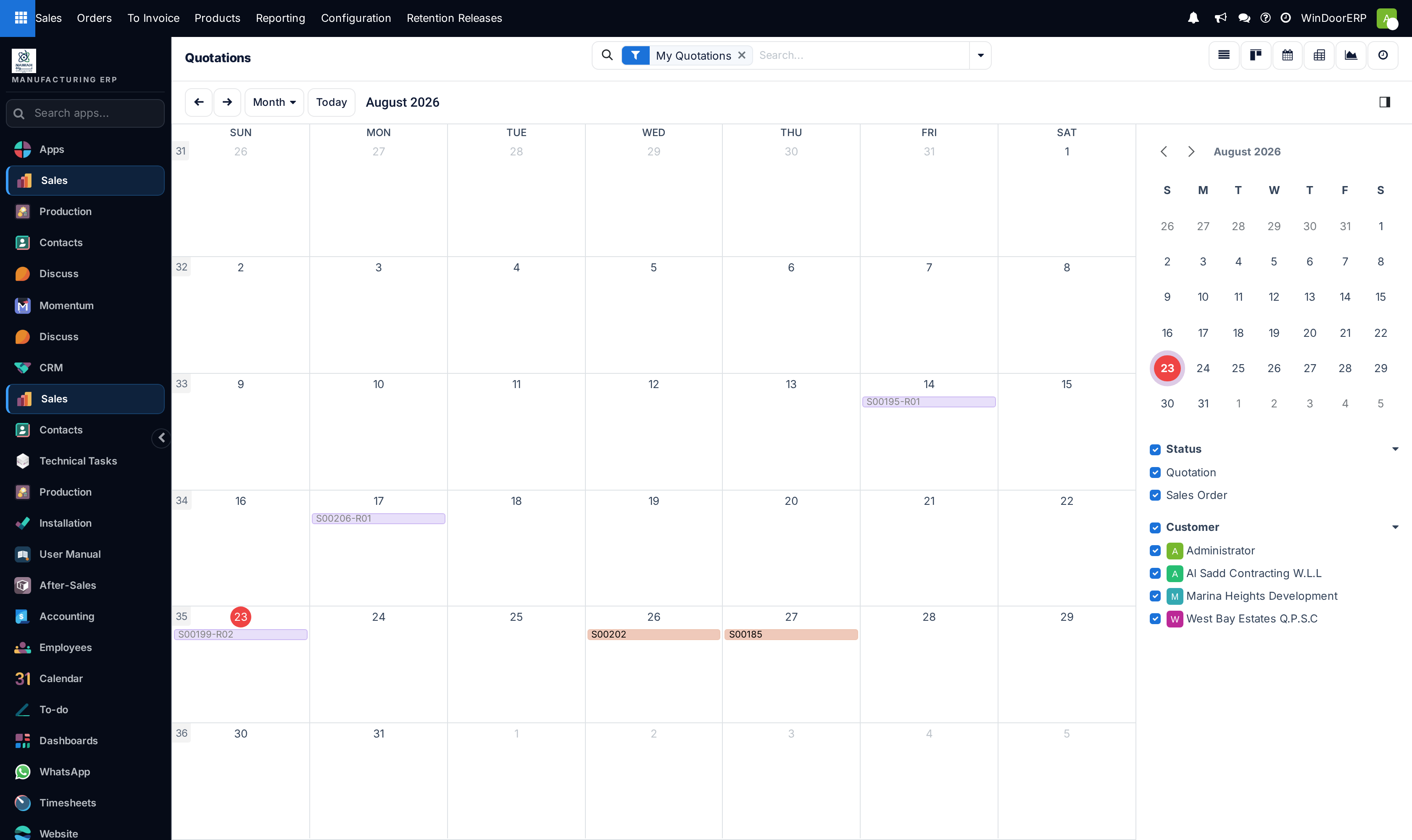 Quotations expiration and follow-up calendar