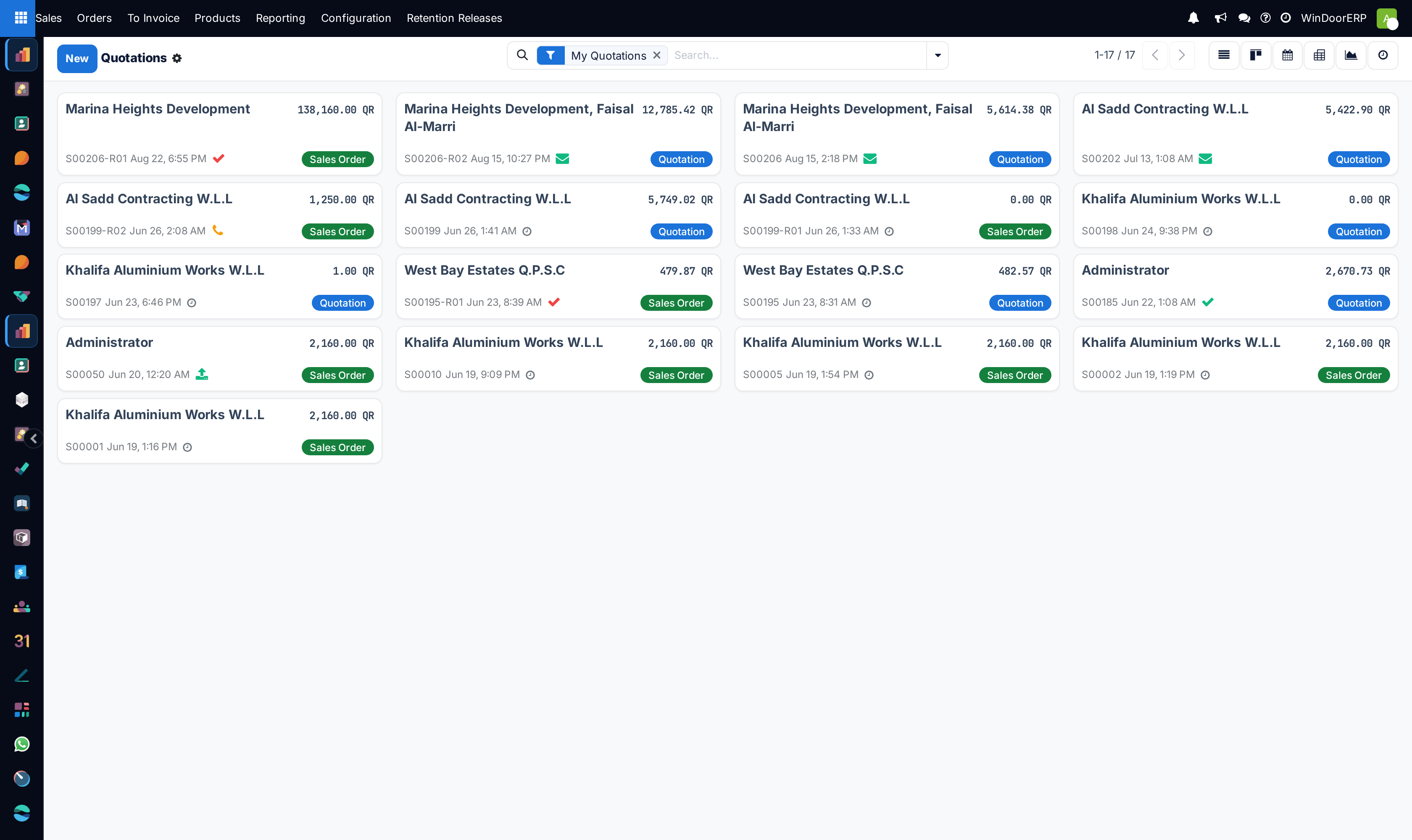 Quotations kanban gallery by status