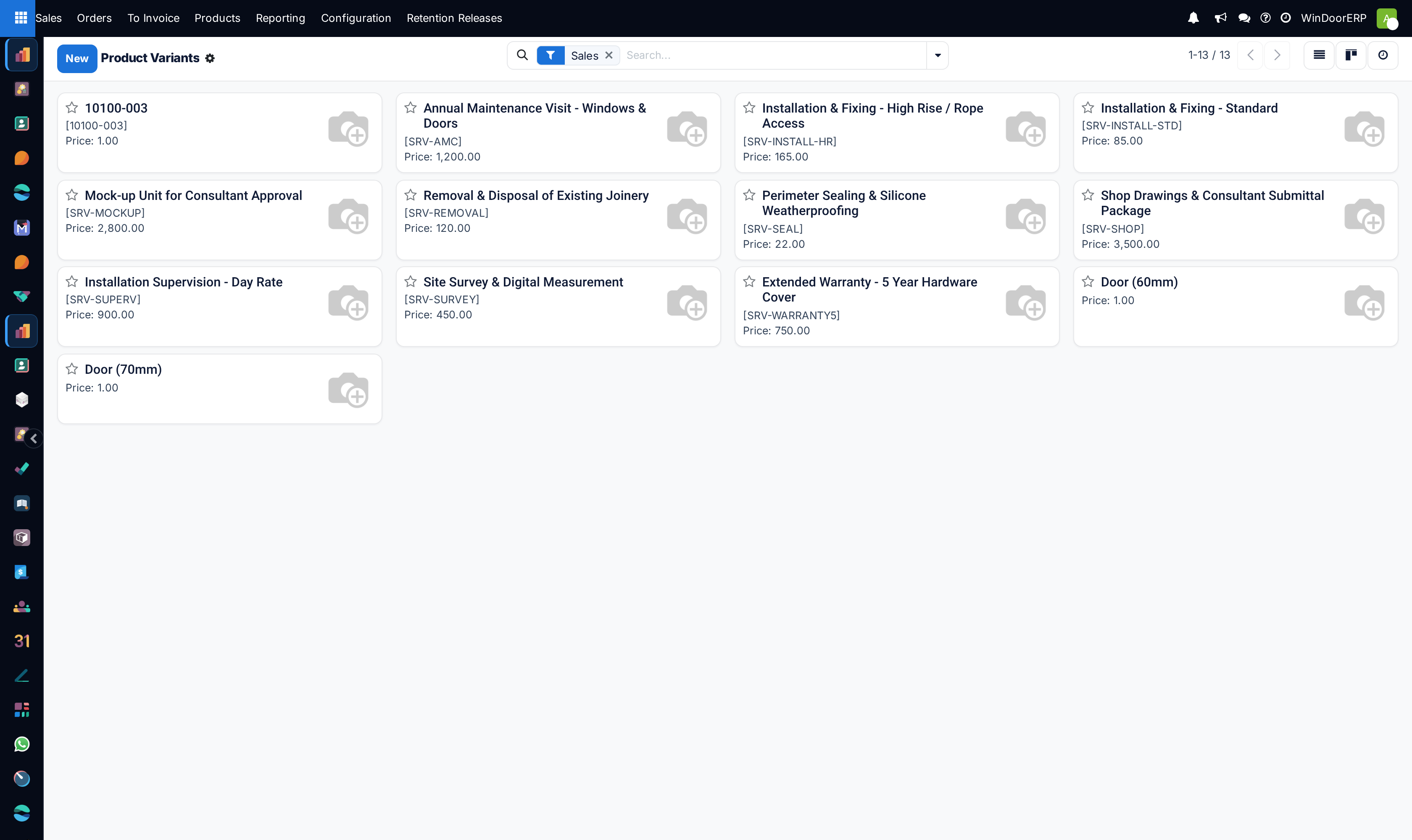 Product variants kanban overview by attribute