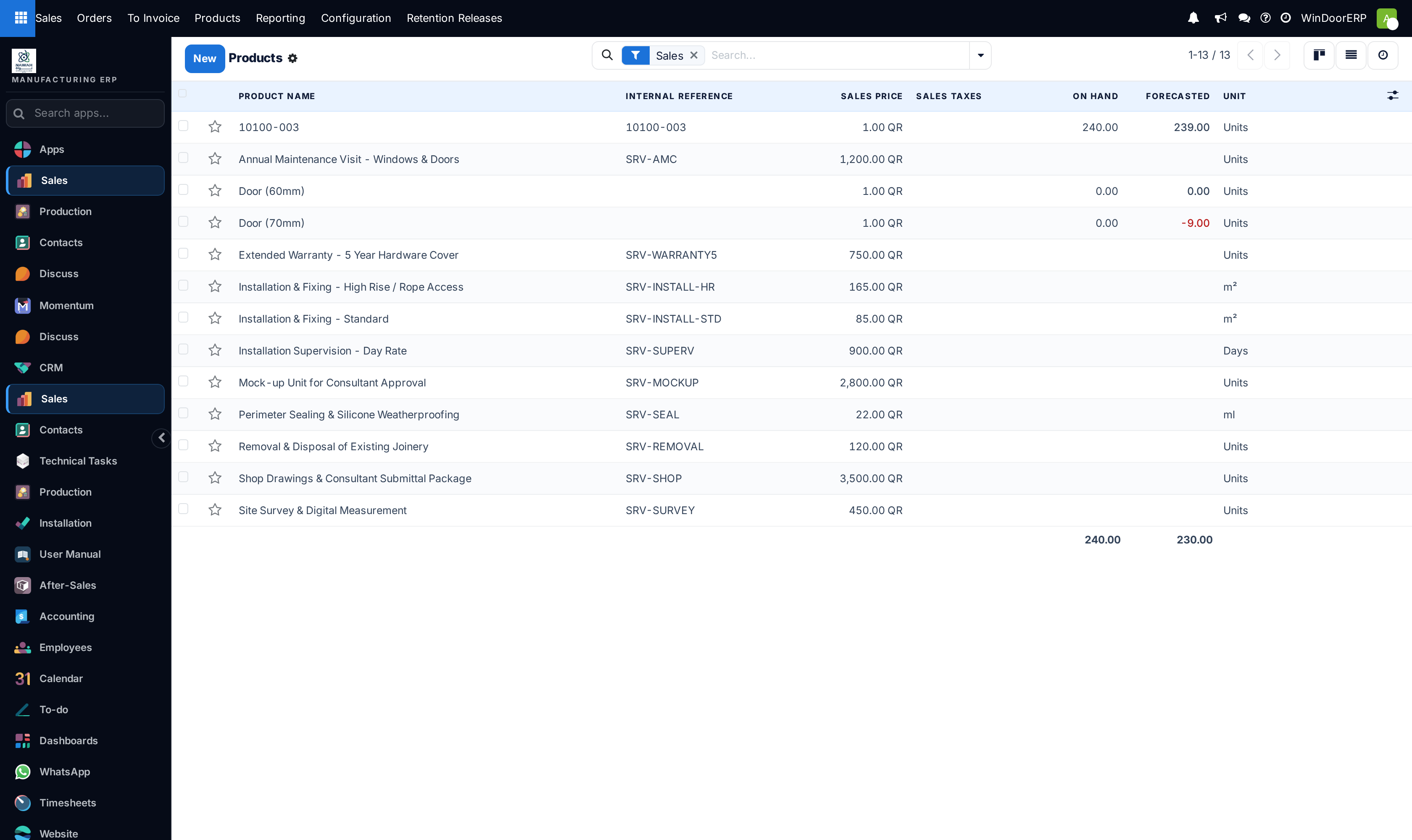 Product catalogue master registry list view