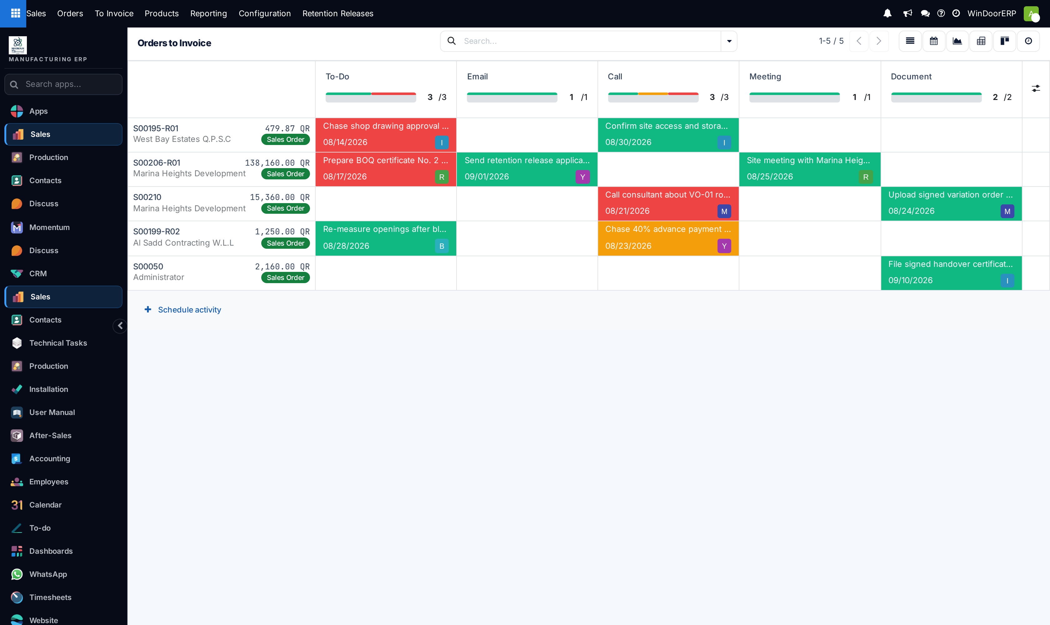 Invoicing follow-up activity schedule