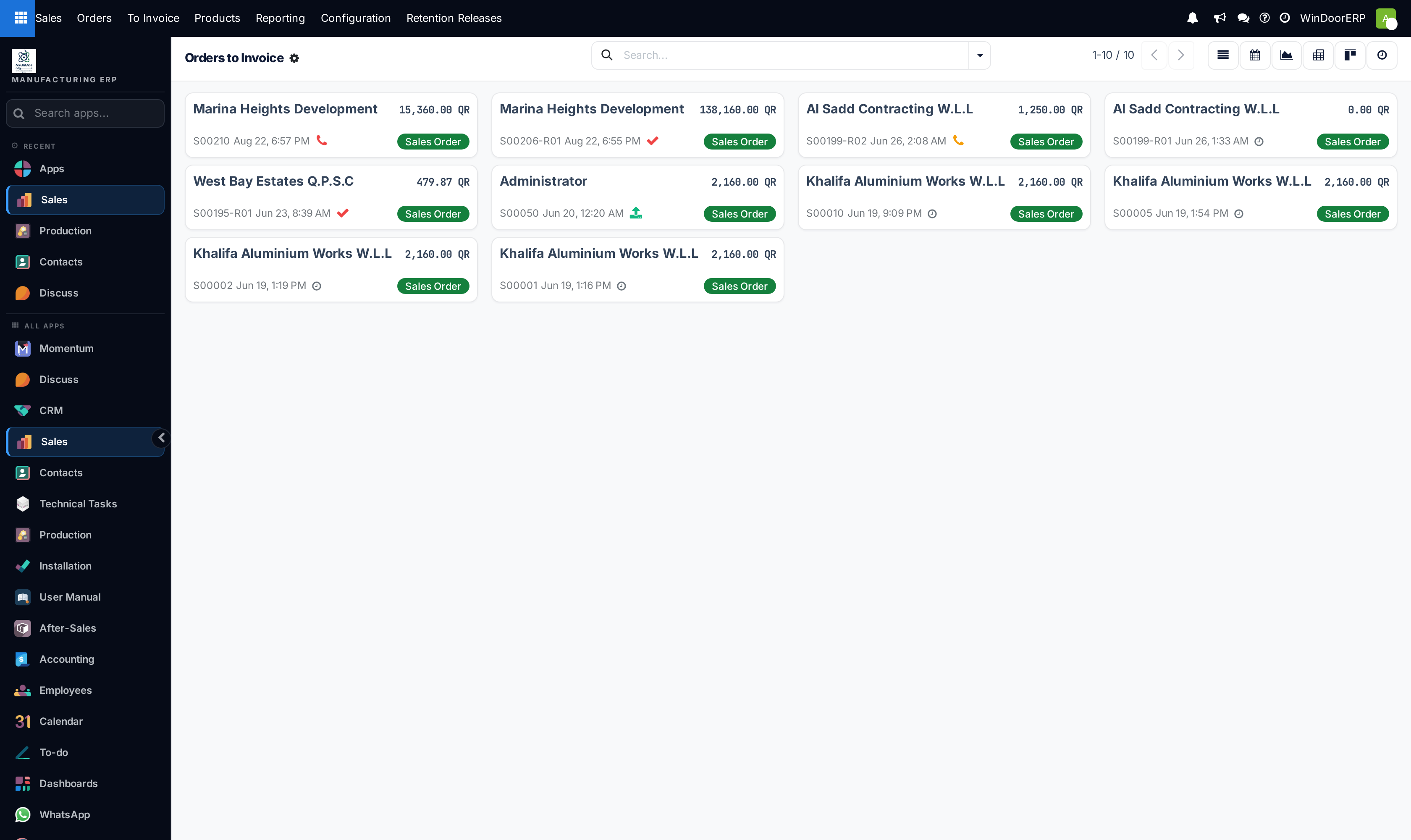 Orders to invoice kanban overview
