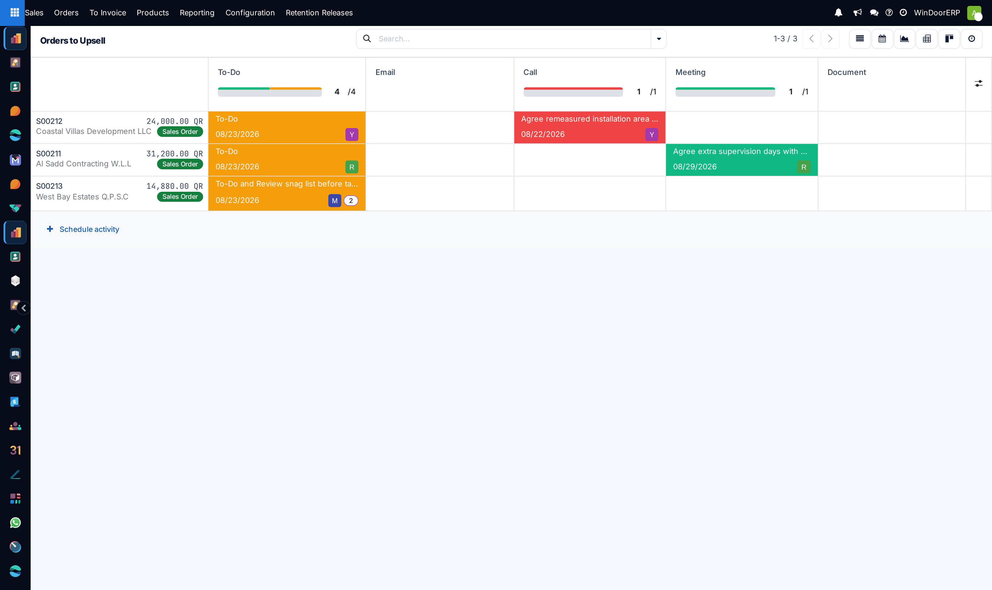 Orders to upsell activity schedule