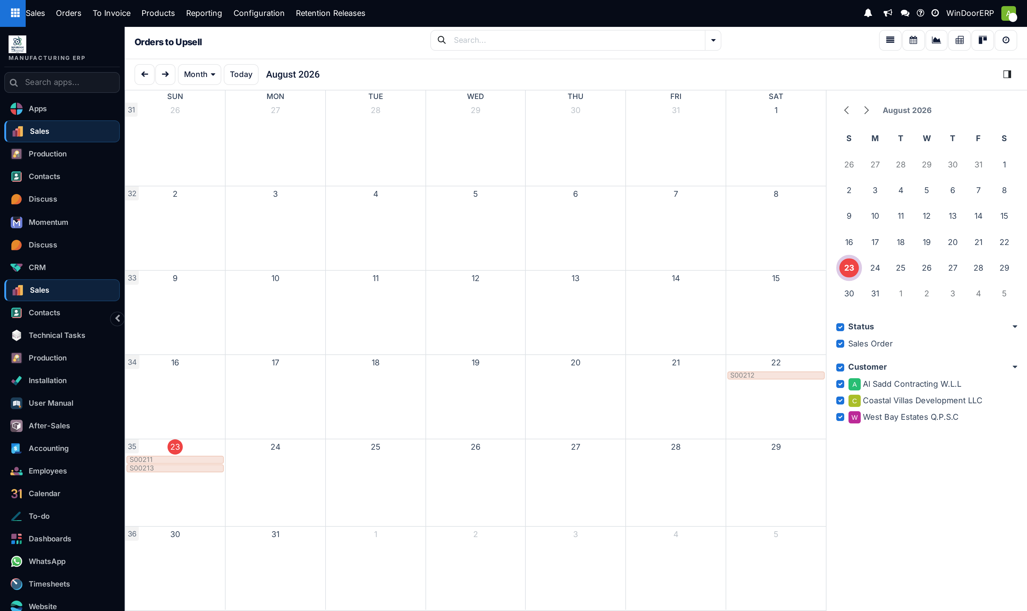 Orders to upsell delivery calendar