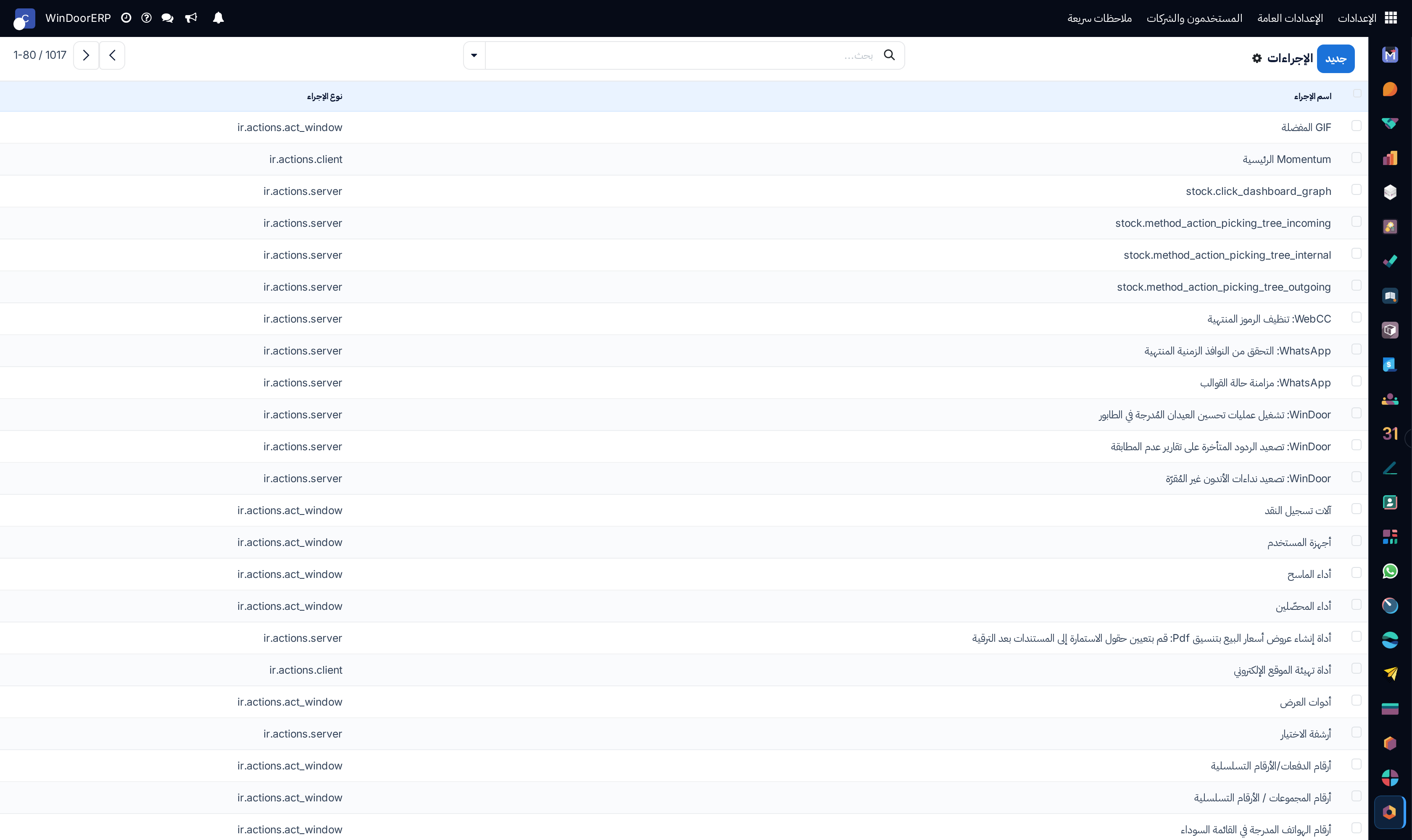 Technical actions catalog list
