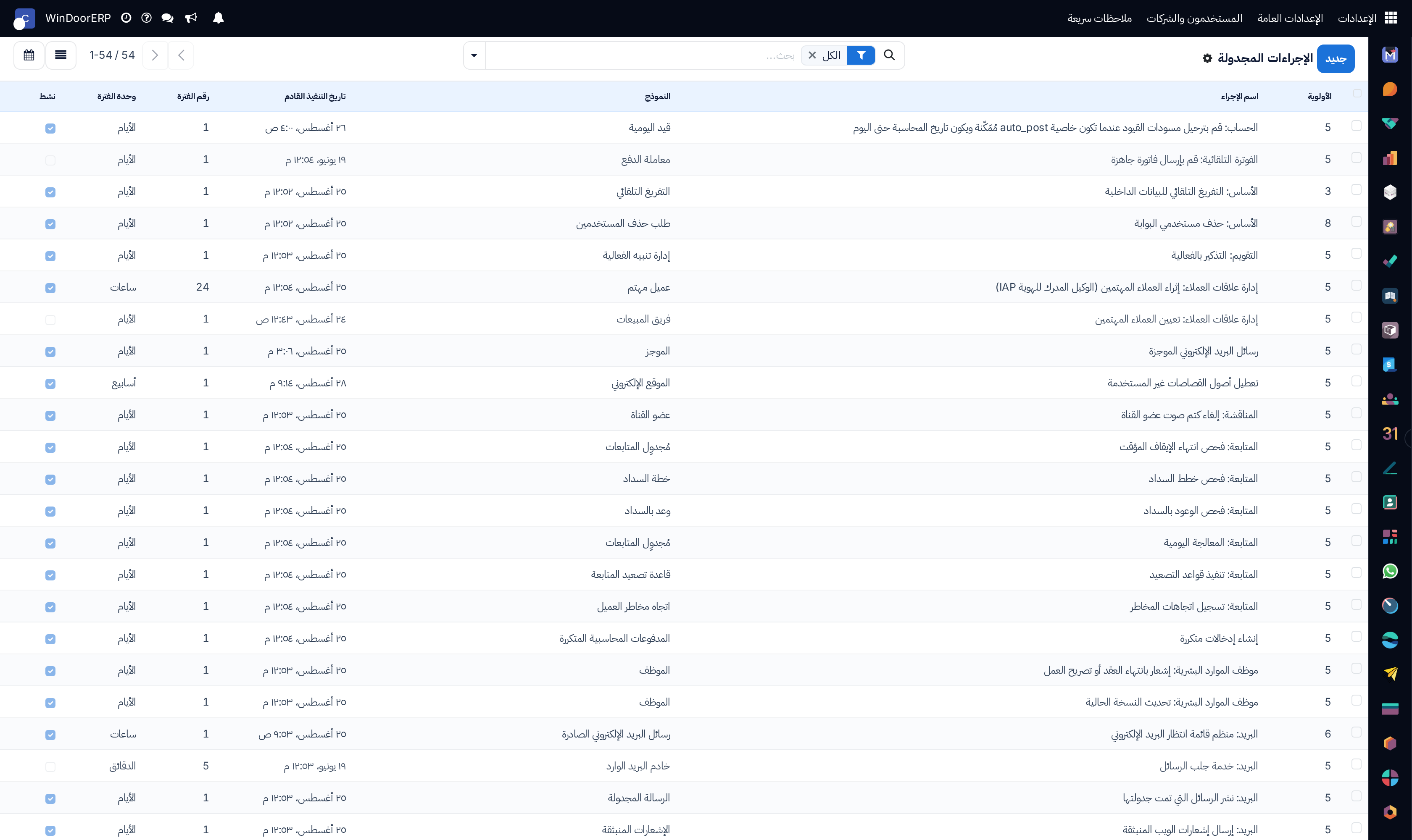 Automated cron scheduled actions registry list