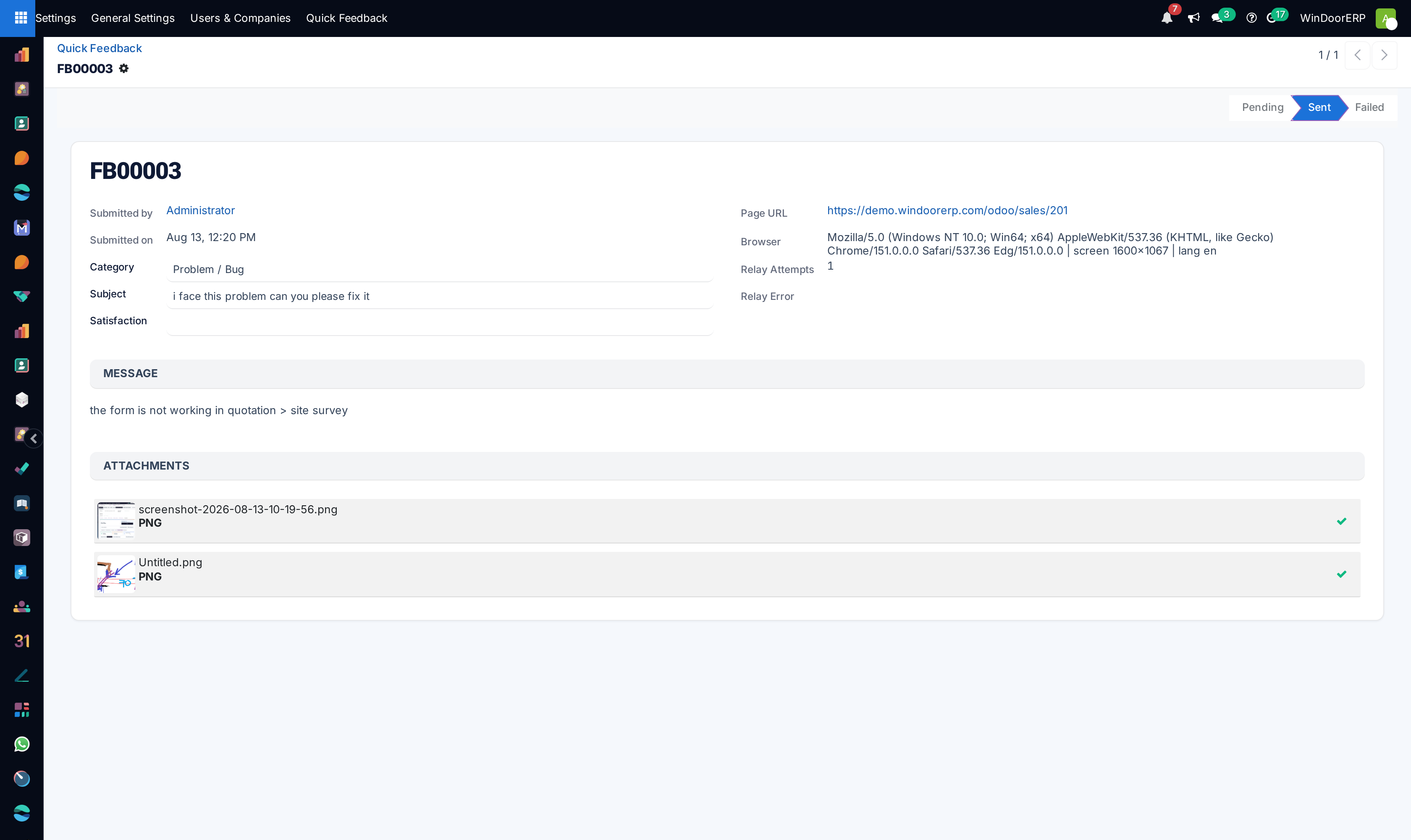 Quick feedback entry dialog