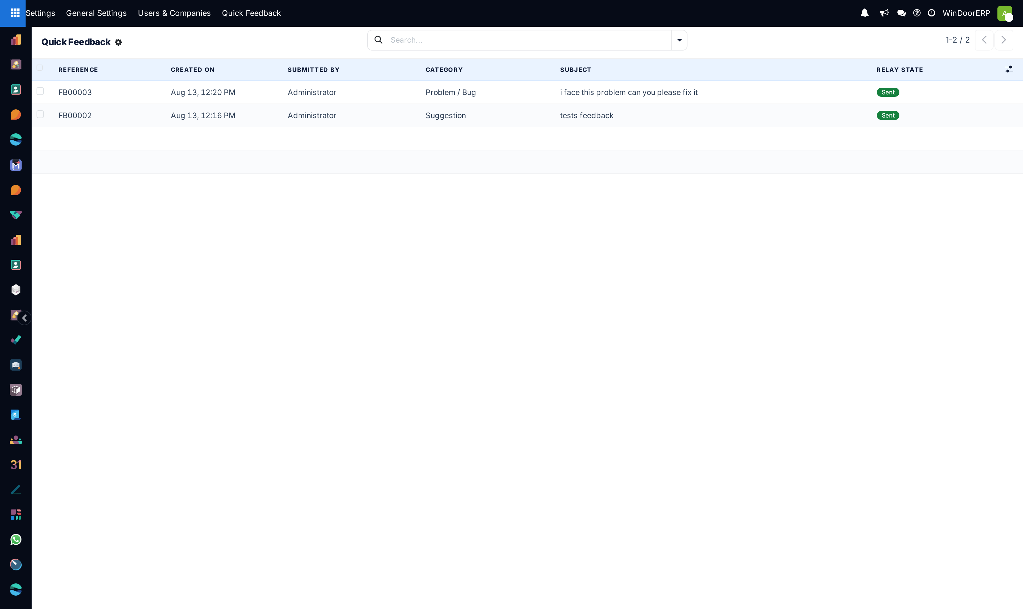 User quick feedback logs list