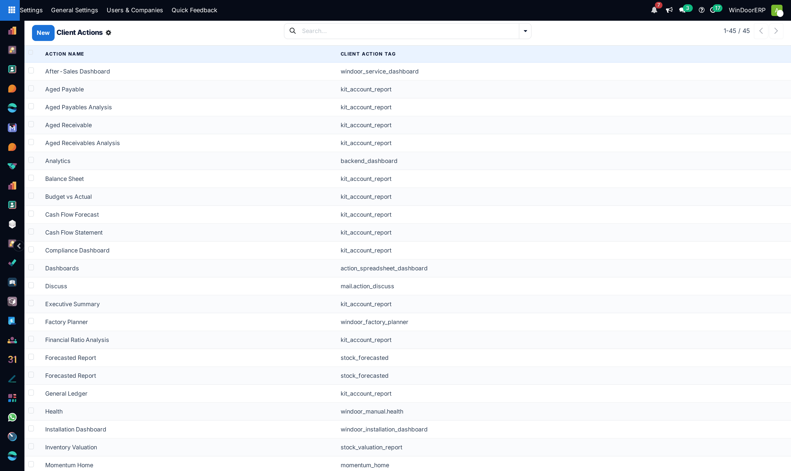 JavaScript client actions catalog list