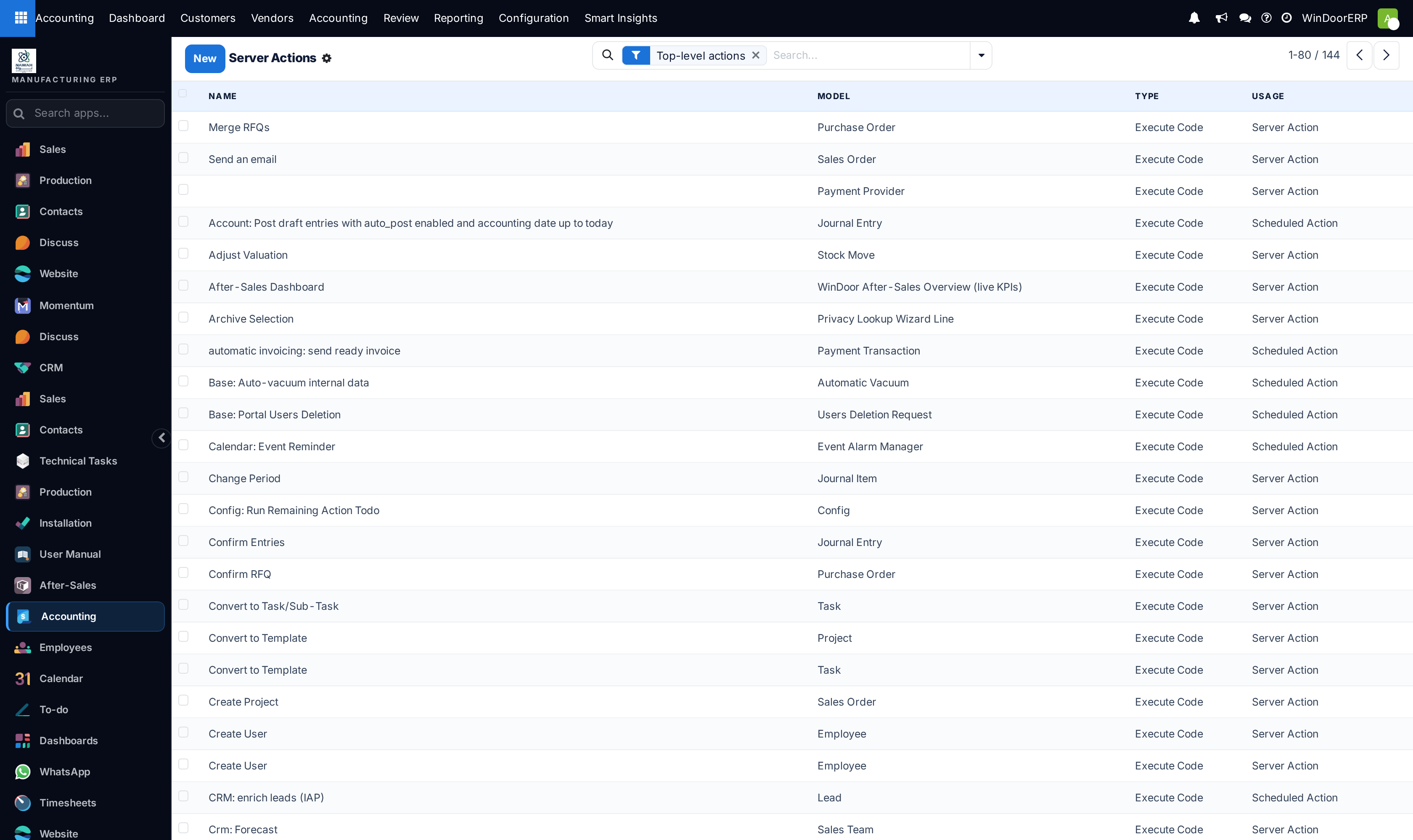 Automated Python server actions list