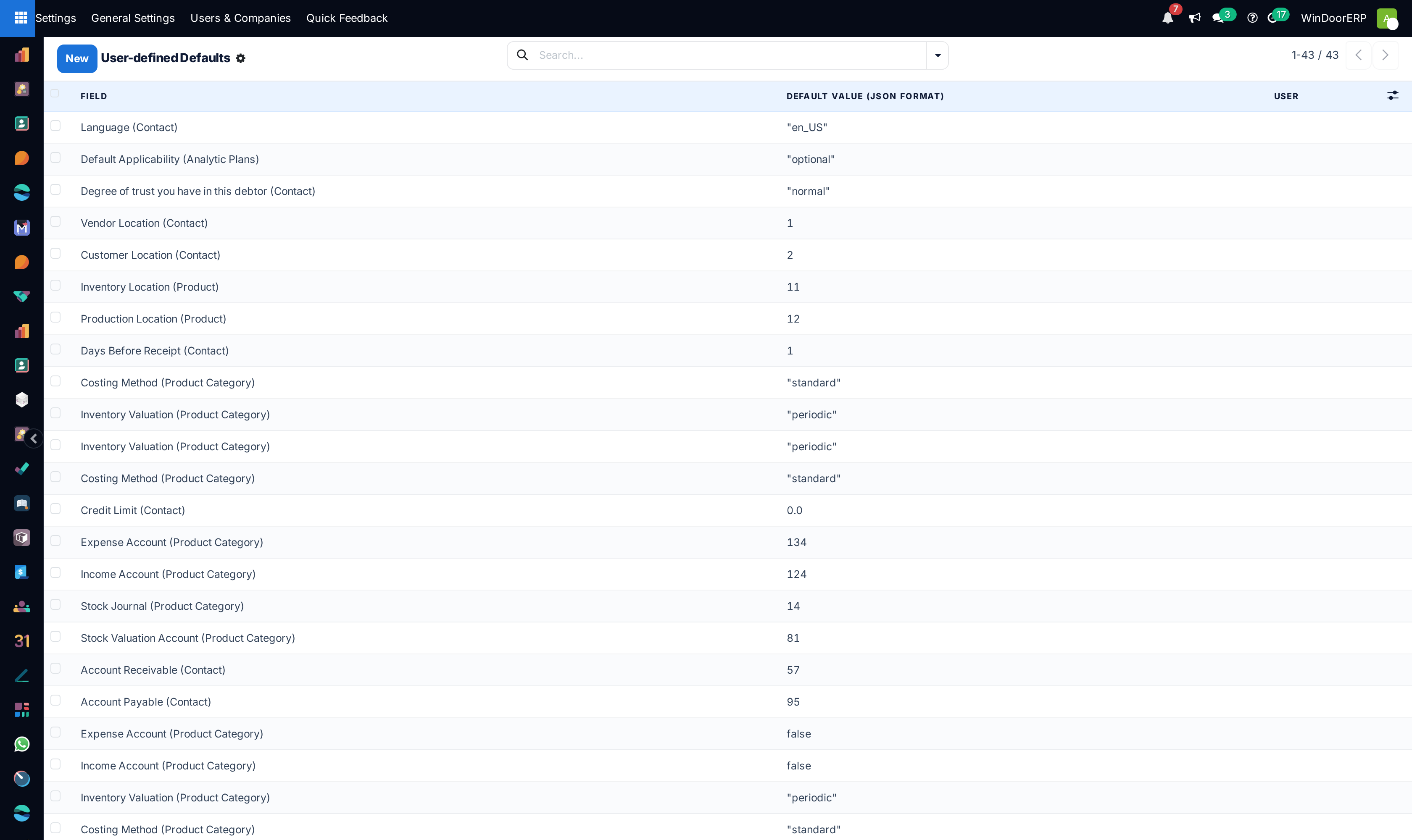 User-defined field default values list