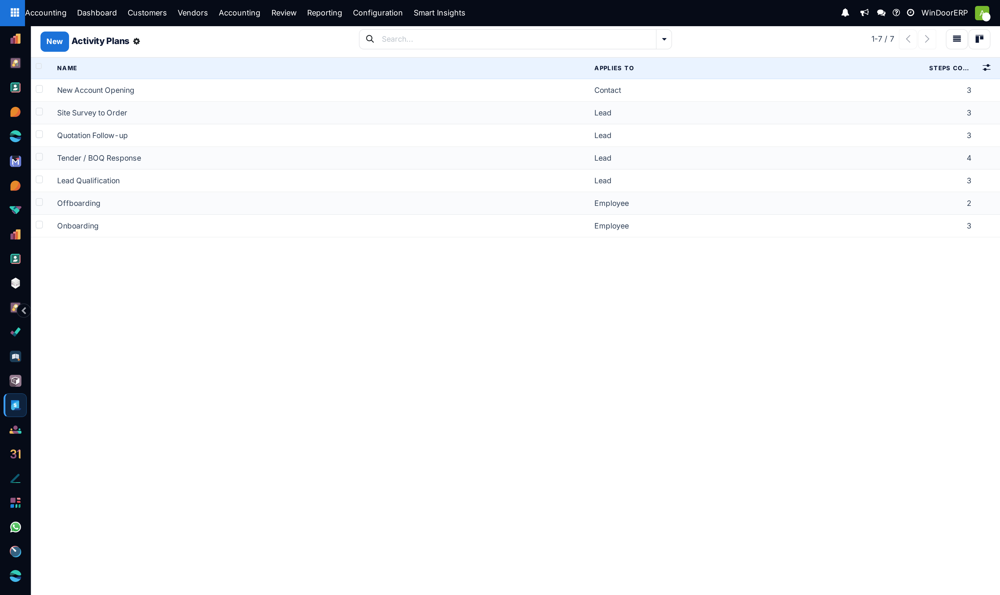 Activity workflow plans catalog list