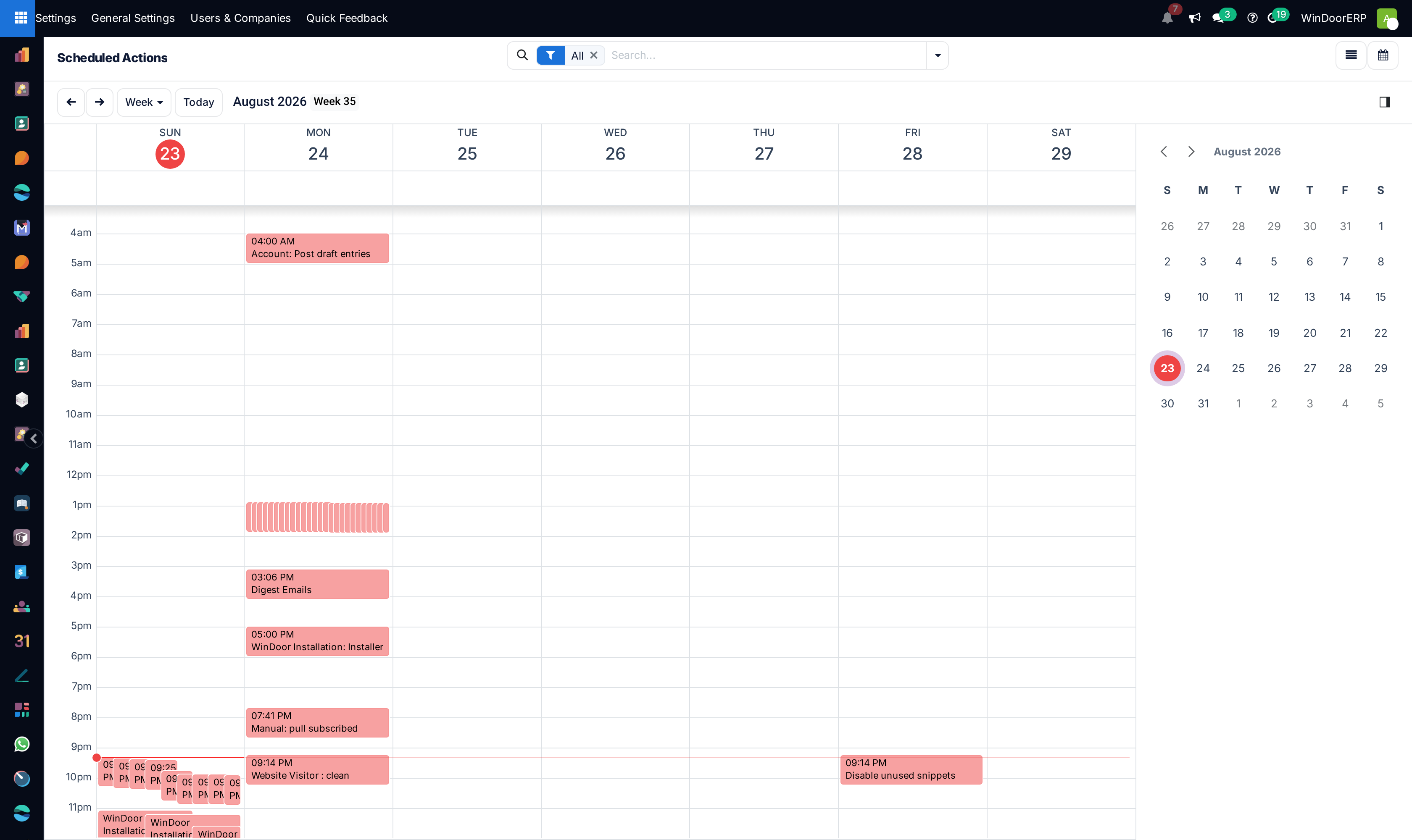 Scheduled cron actions execution calendar