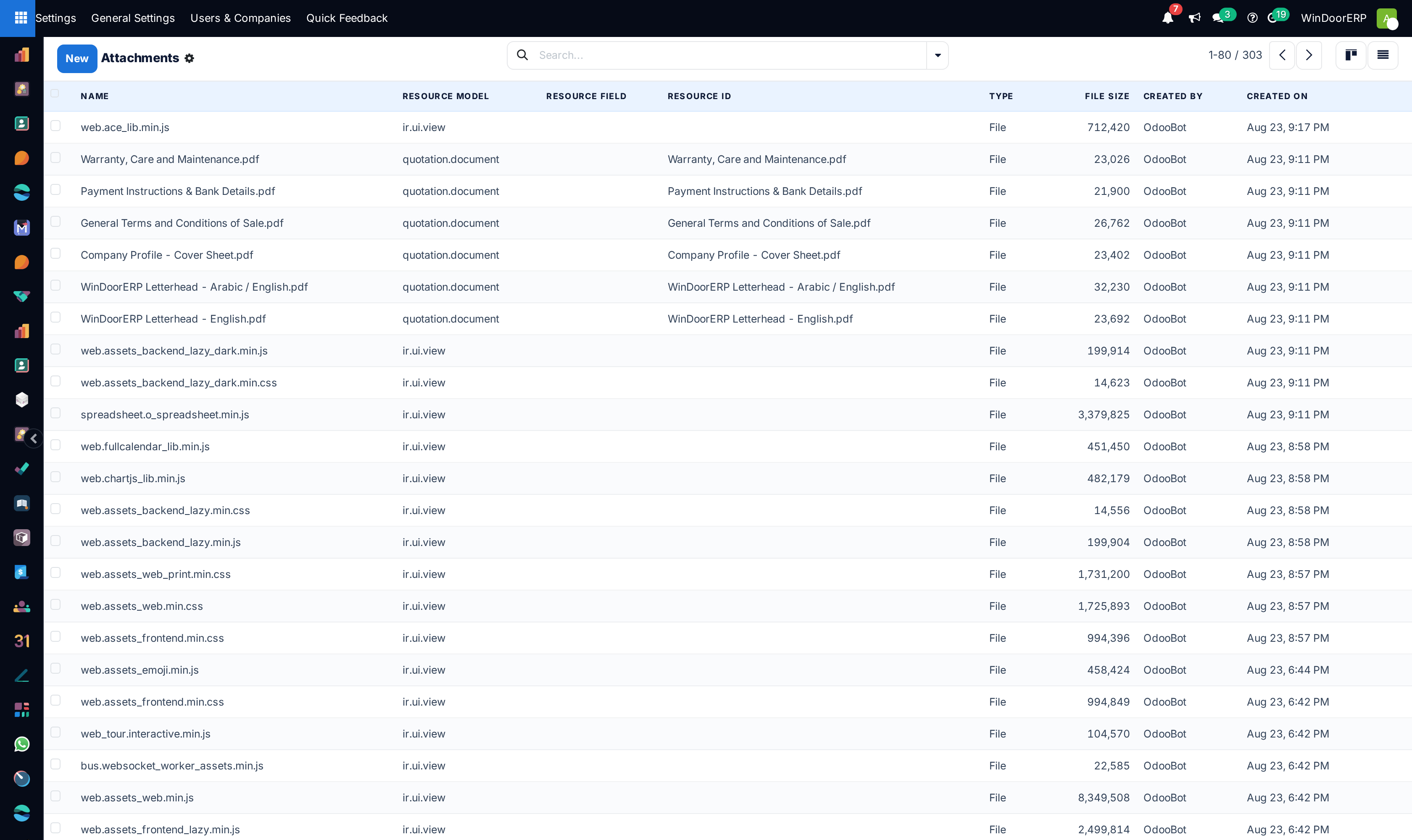 Stored file attachments registry list