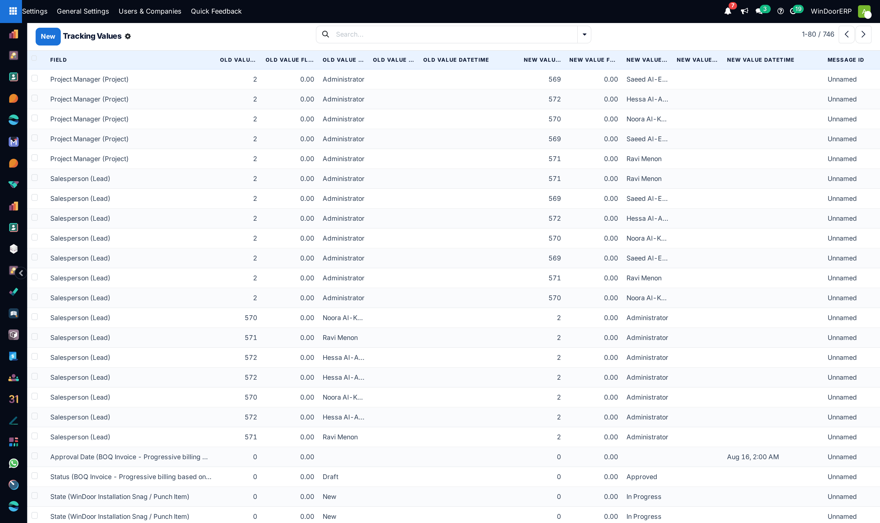 Chatter field audit tracking changes list