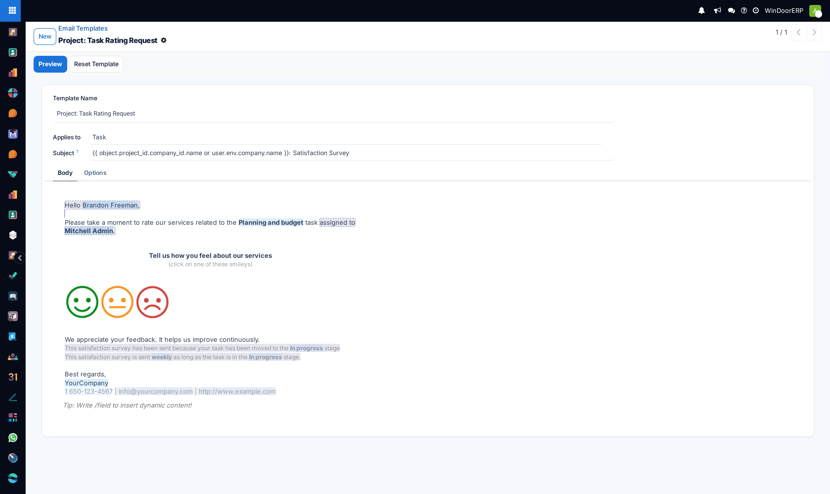 Email template WYSIWYG editor