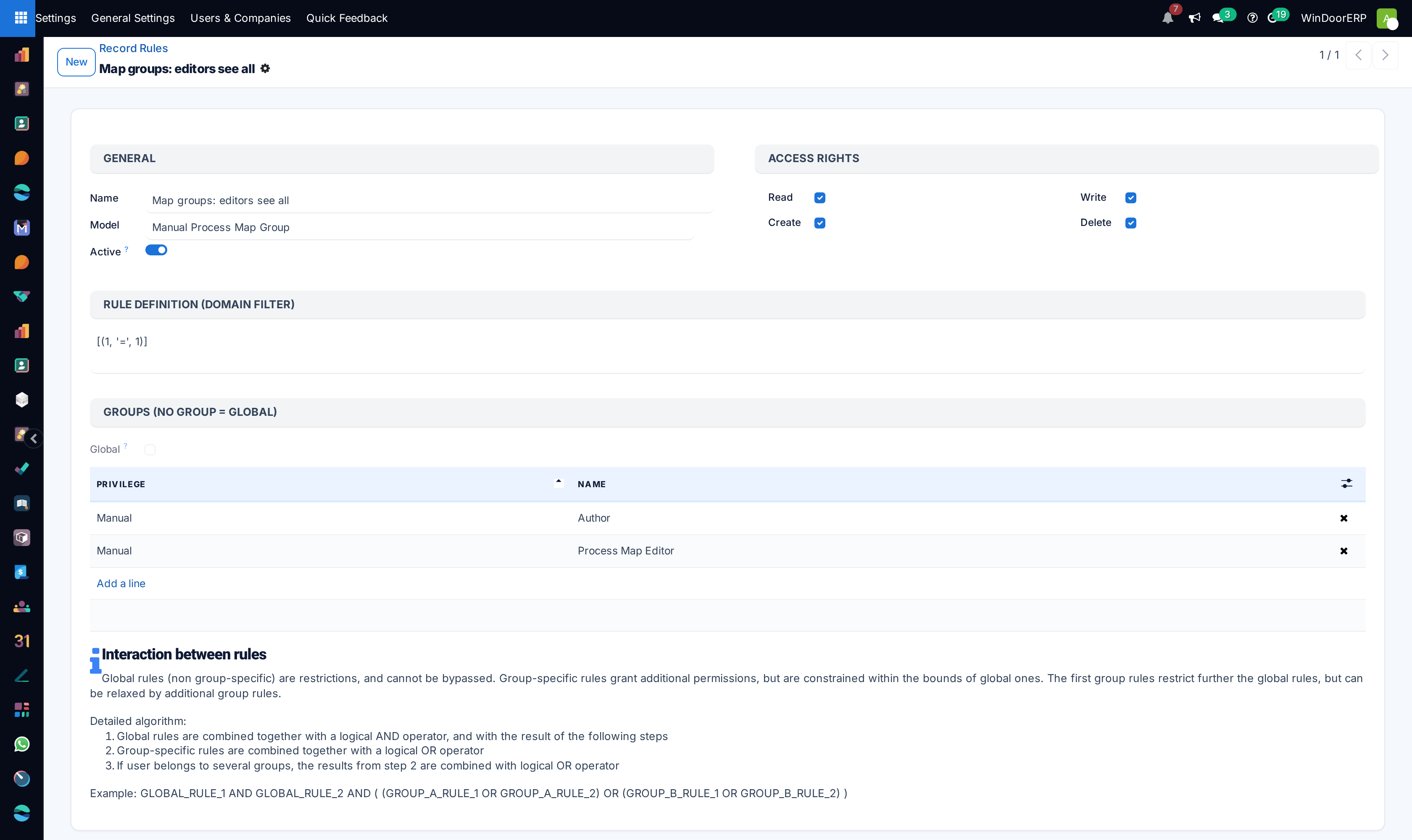 Record rule domain expression editor