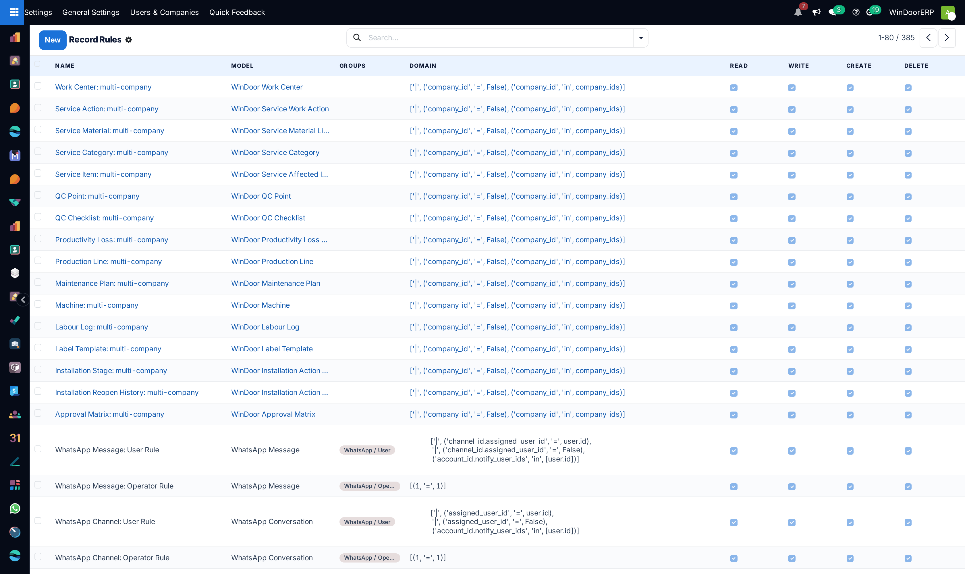 Record rules domain filter registry list