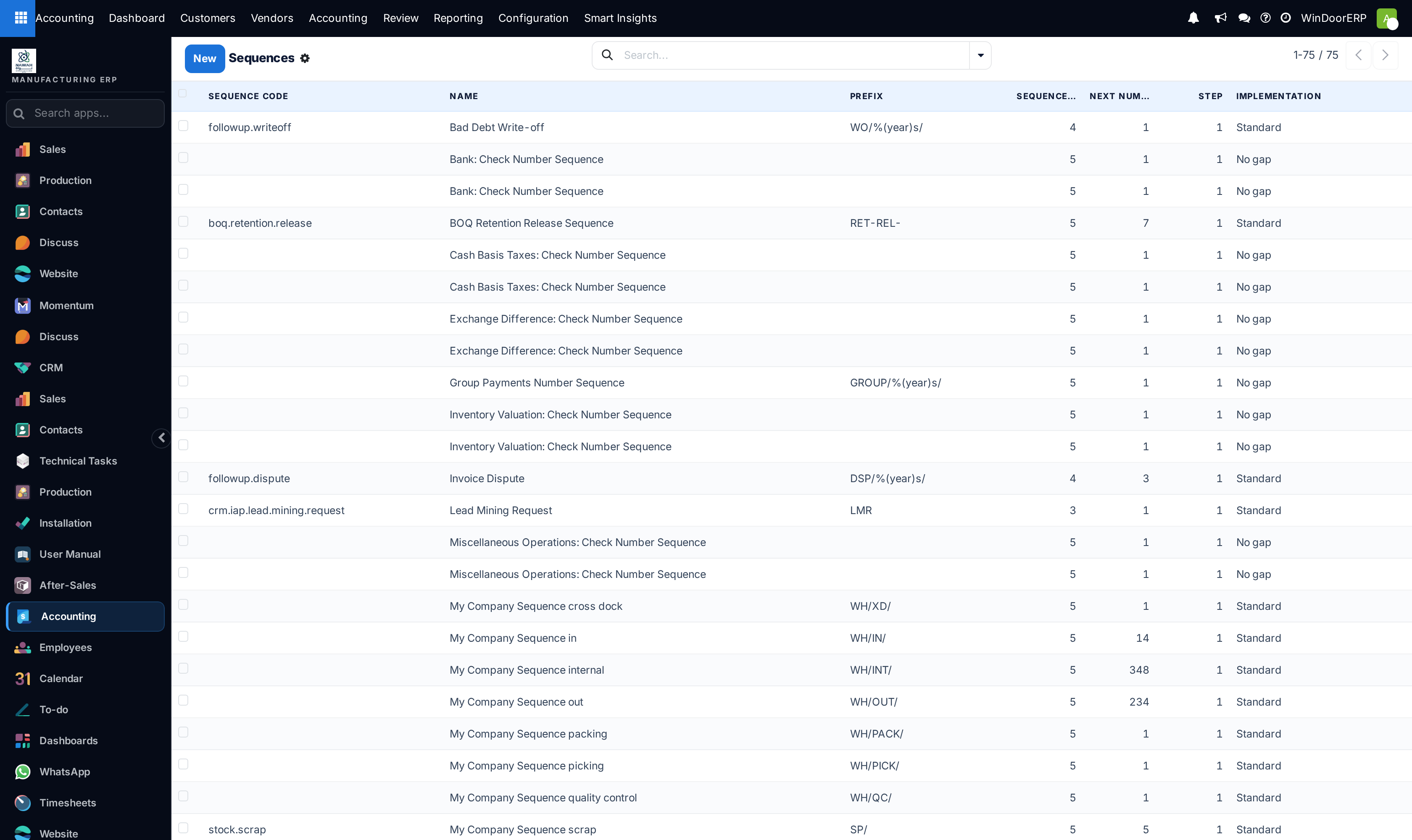 Document numbering sequences registry list