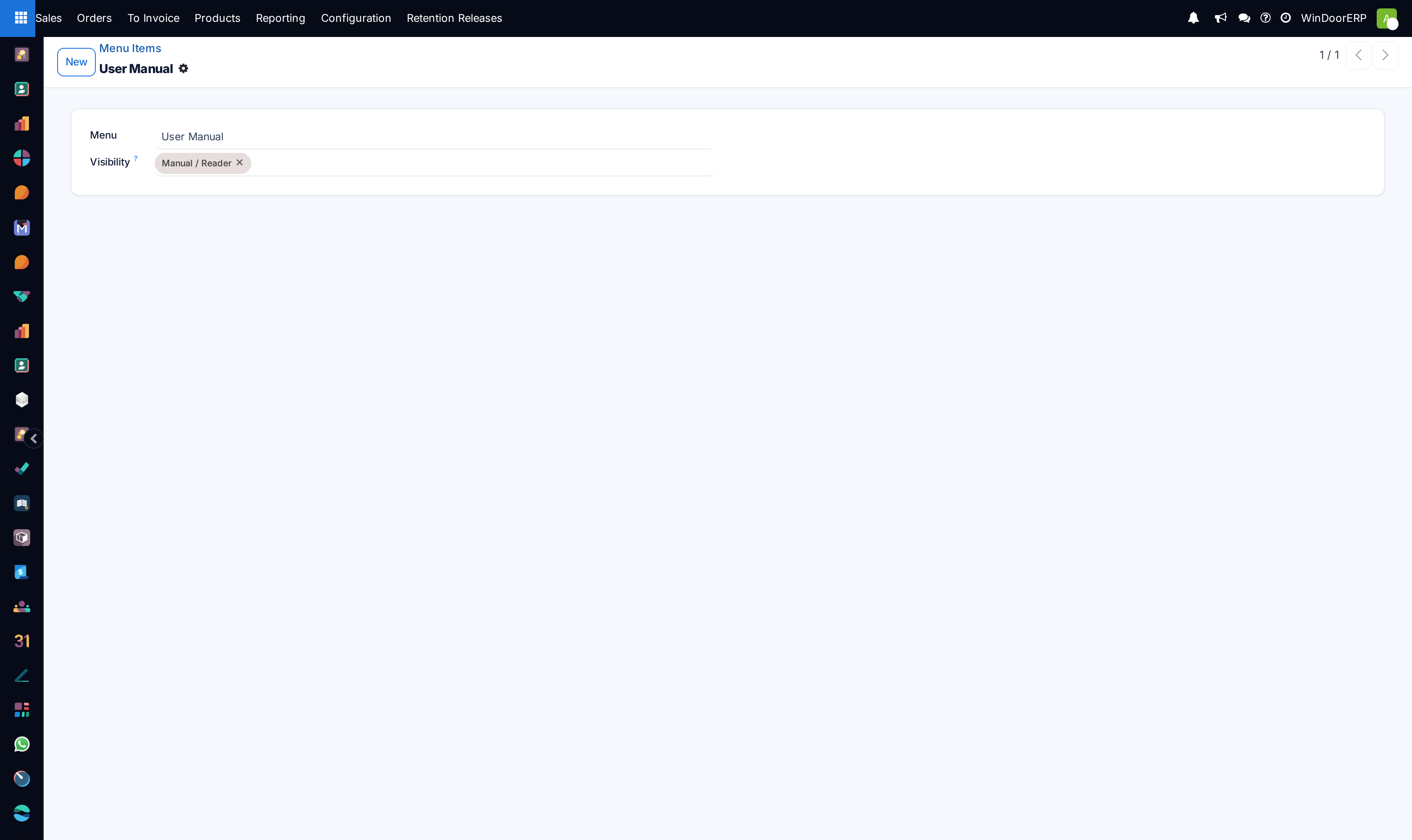 Menu item configuration profile