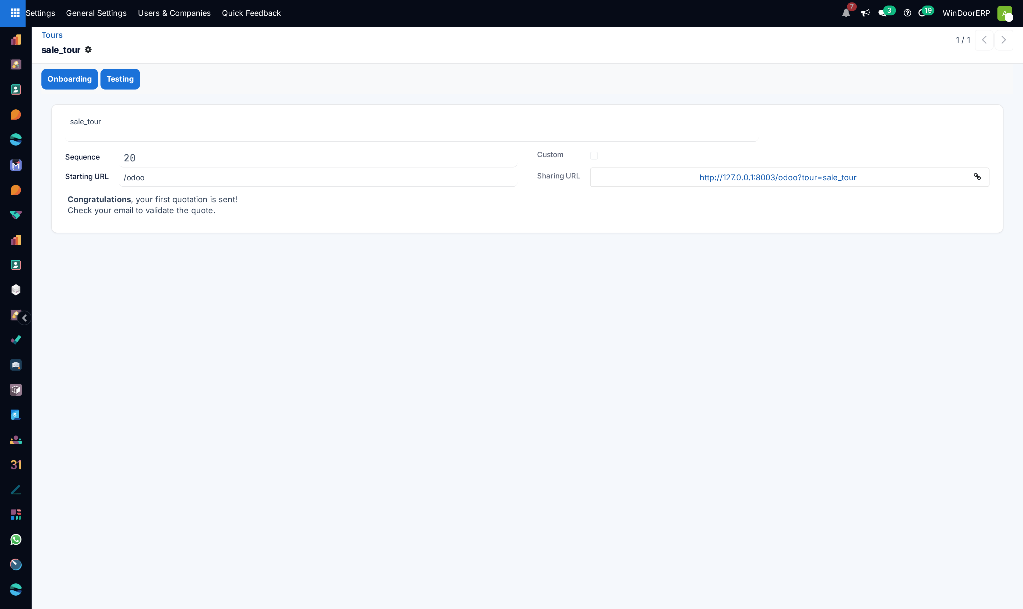 UI tour definition profile