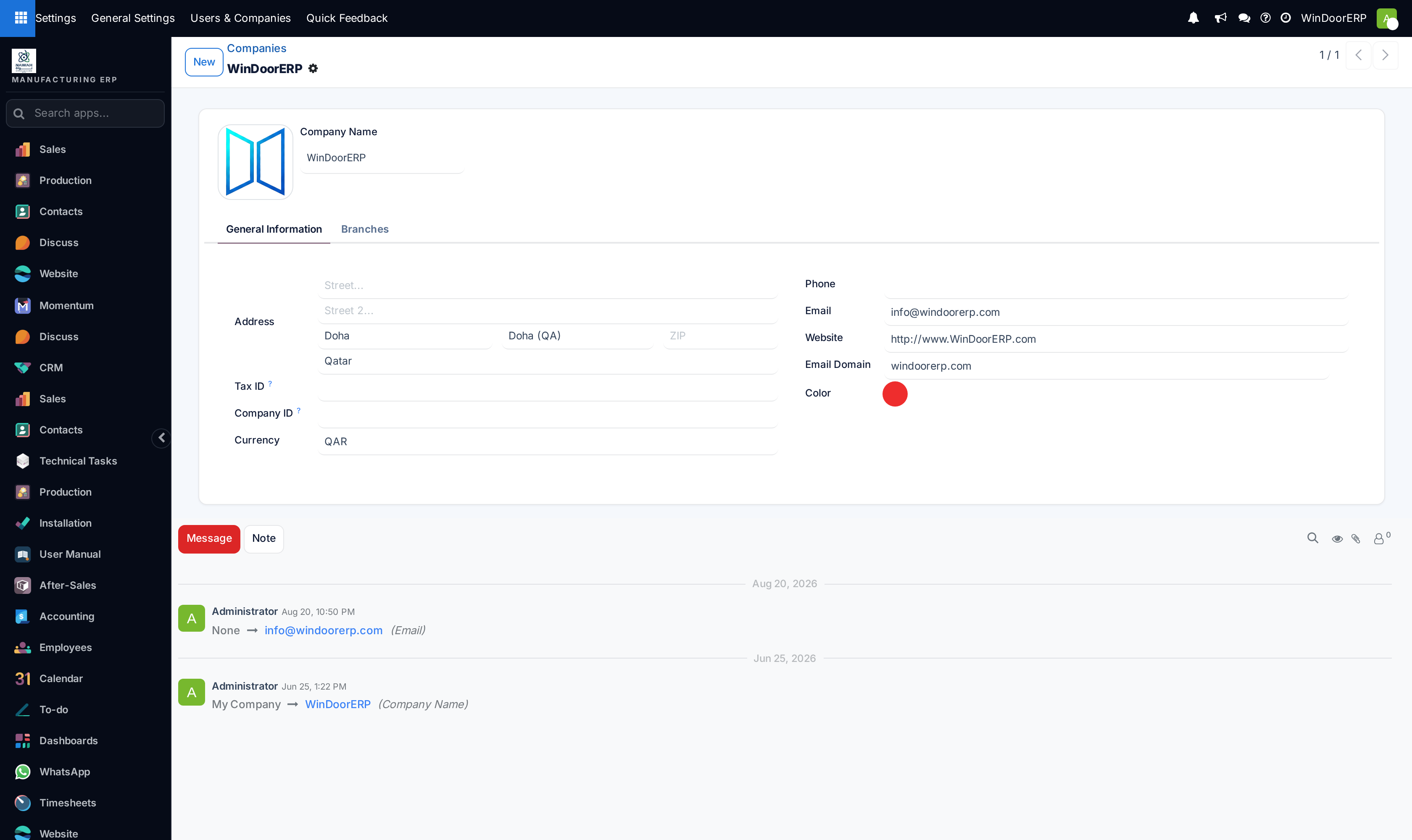 Company profile editor with CR and tax IDs
