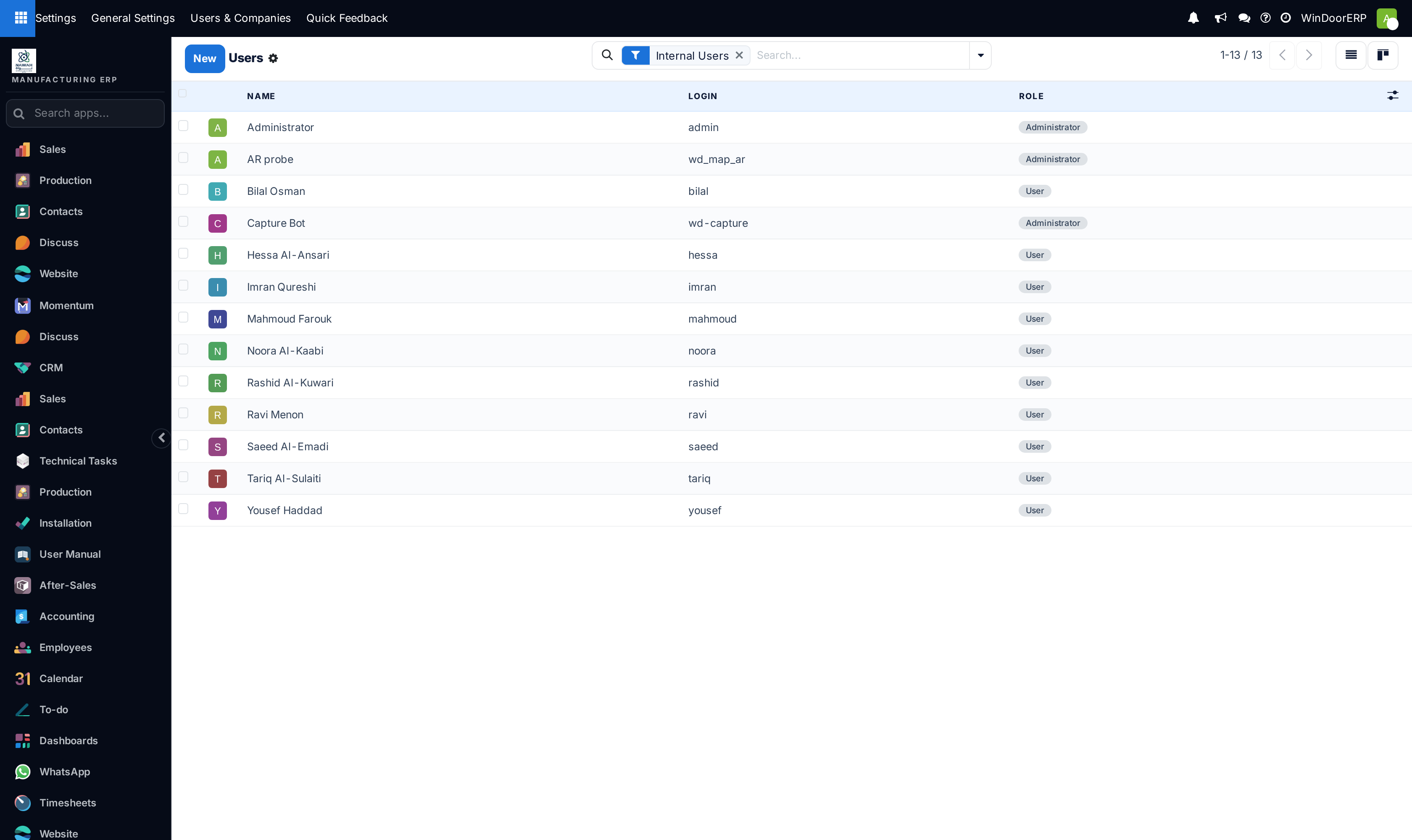 System users registry list