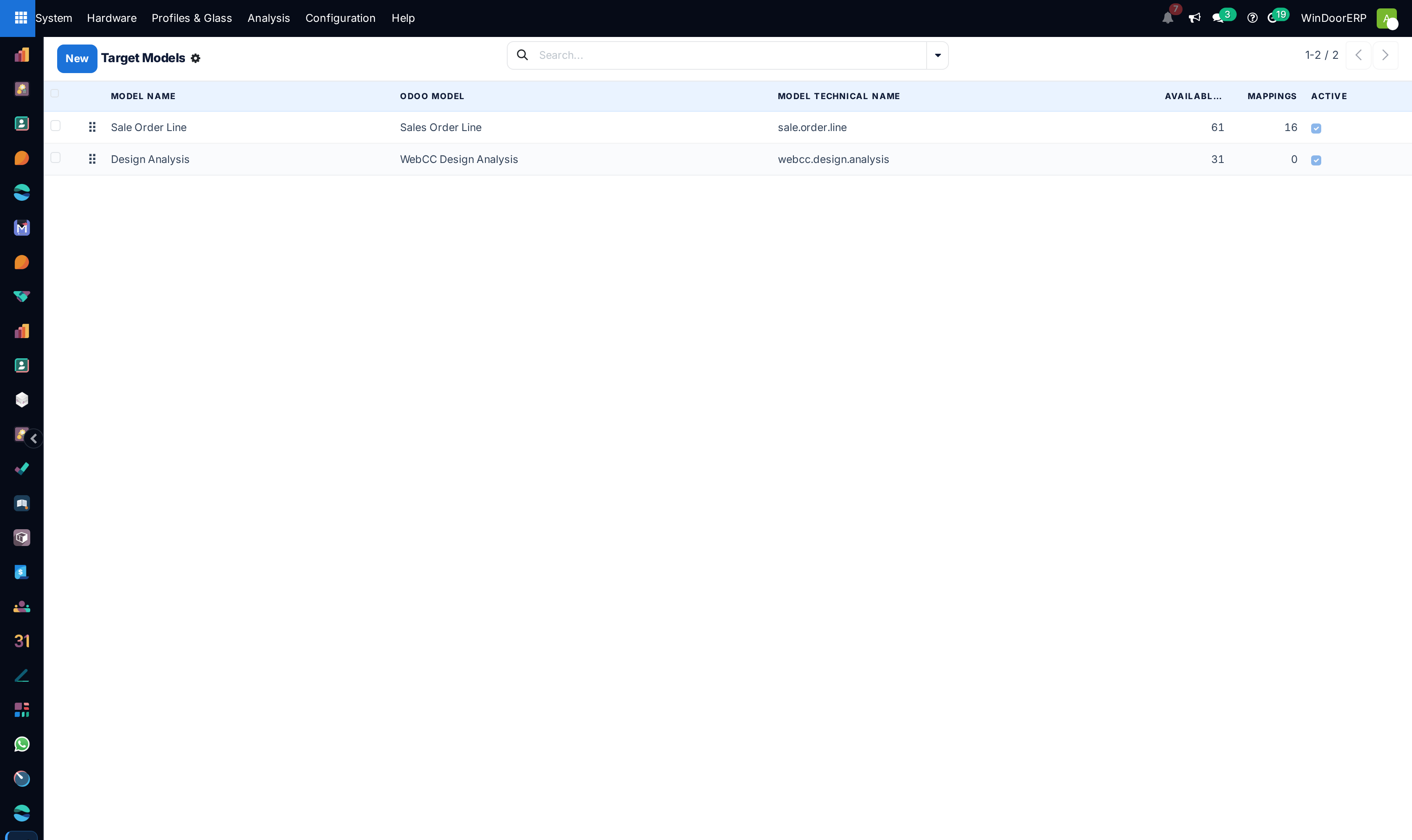 Target ERP data models integration list