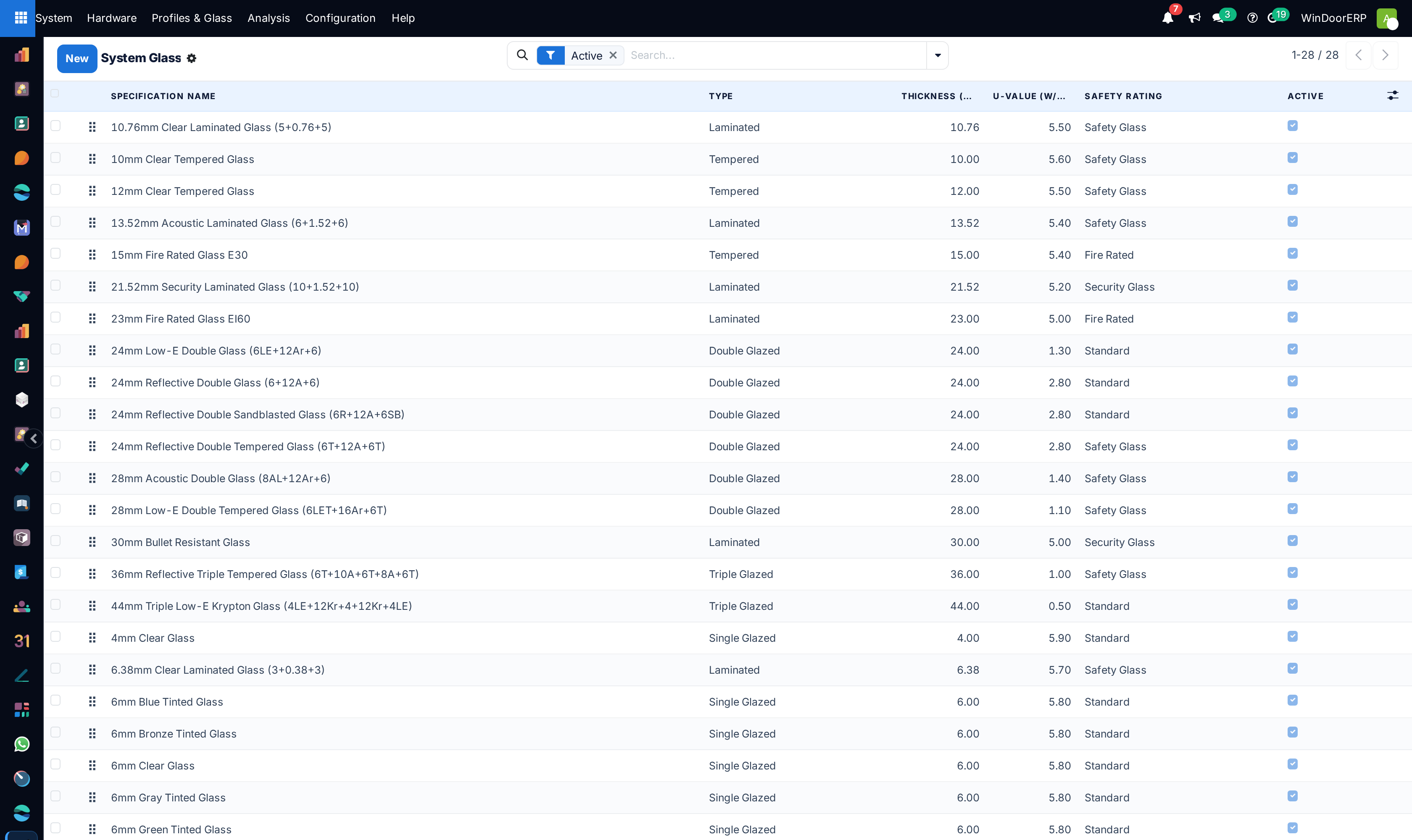 Architectural glass layups master registry list