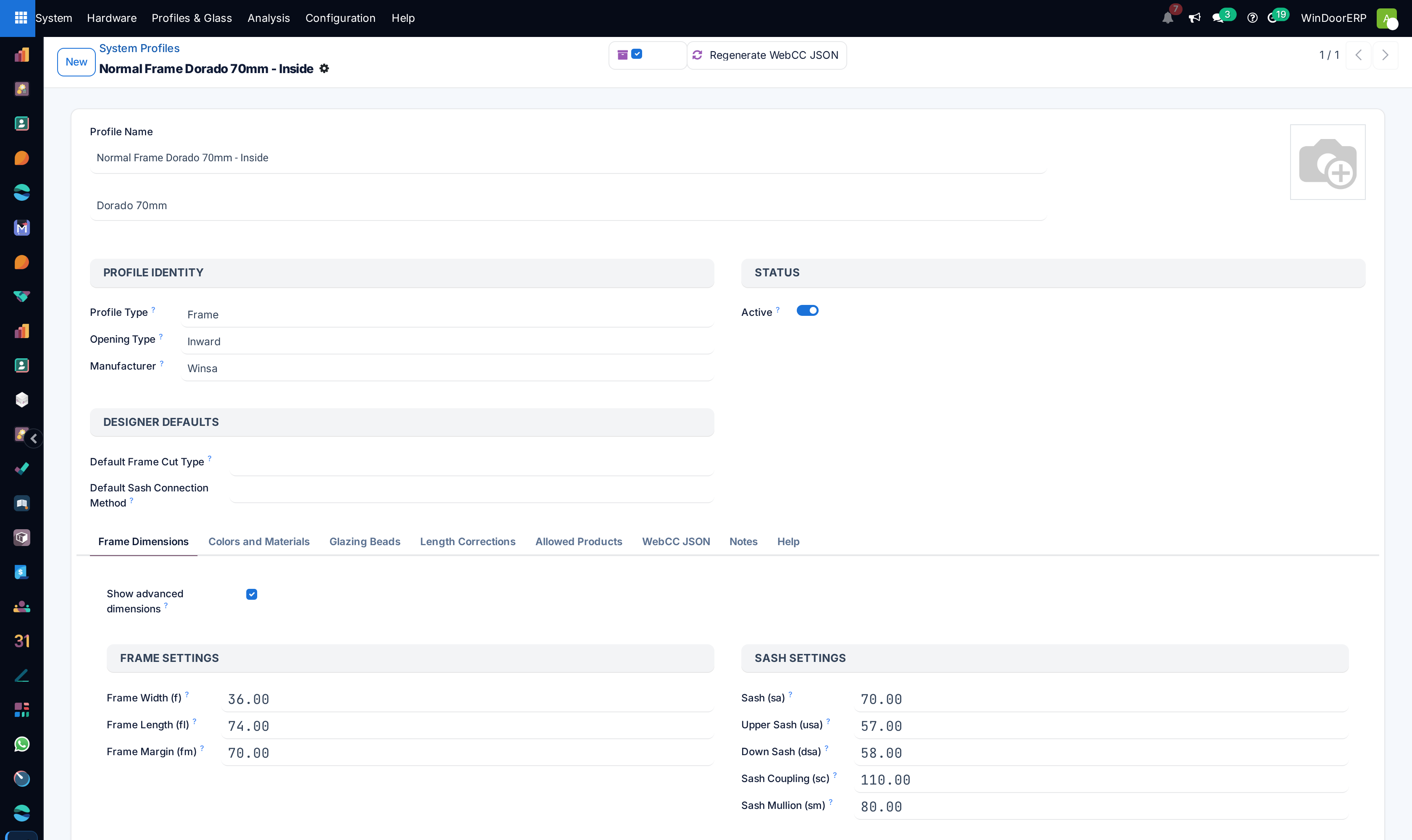 Profile engineering specification profile editor with cross-section drawing upload