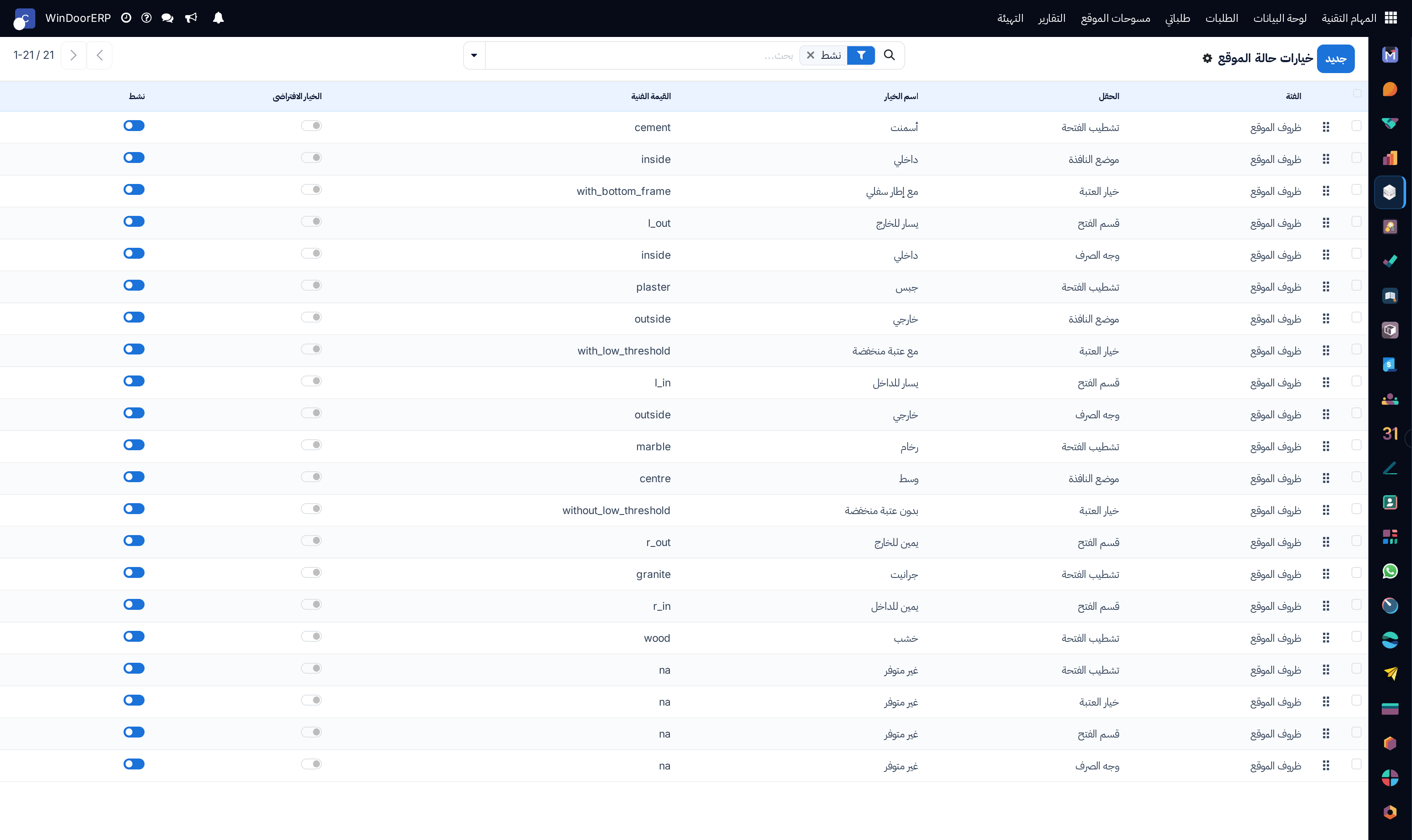 Civil site readiness conditions dropdown catalog